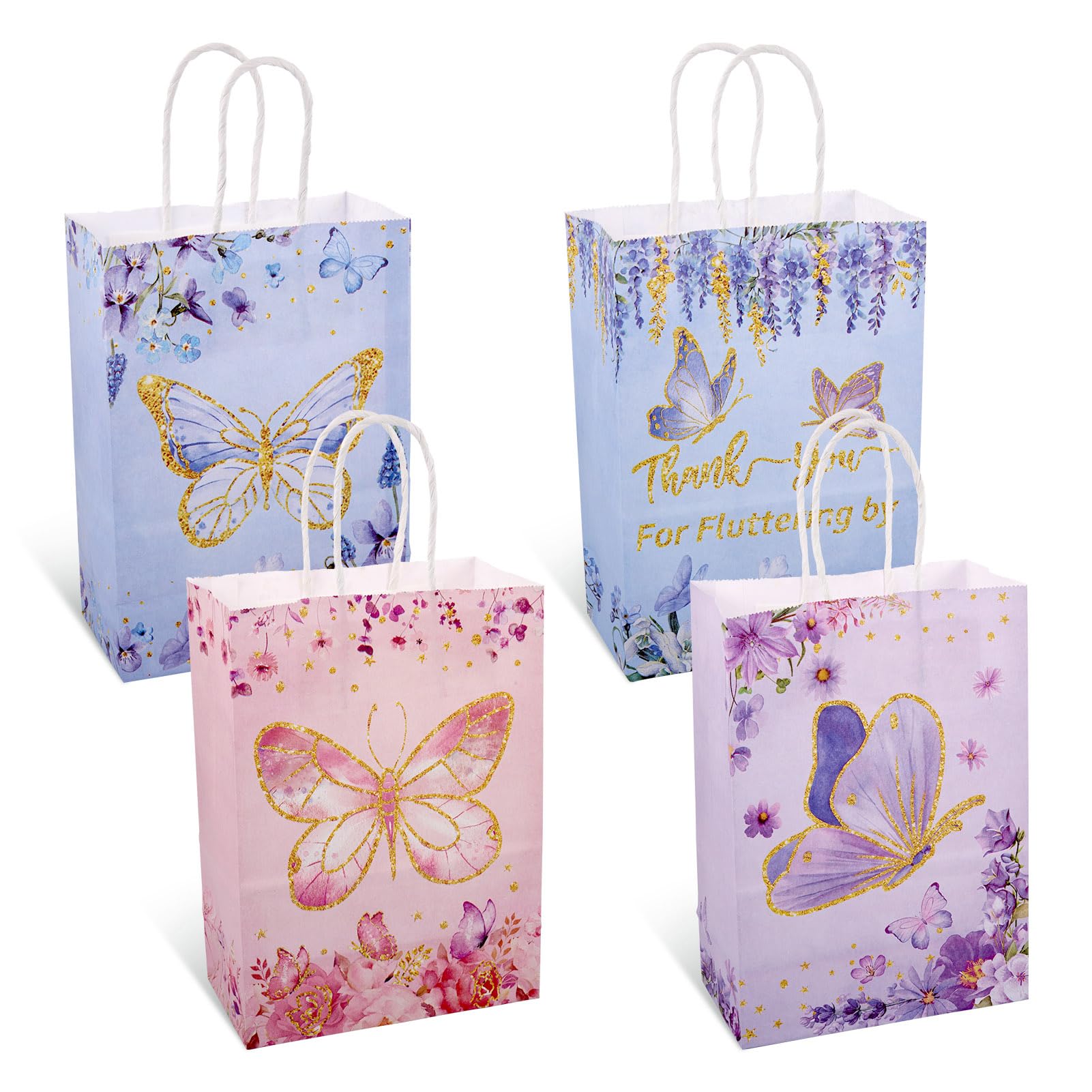 Sparkeads 8 pcs 210x147x78mm Paper Bags with Butterfly Pattern Rectangle Present Bags Butterfly Kraft Shopping Bag with Handles for Small Business Party Birthday Wedding Bridal Shower — image 1