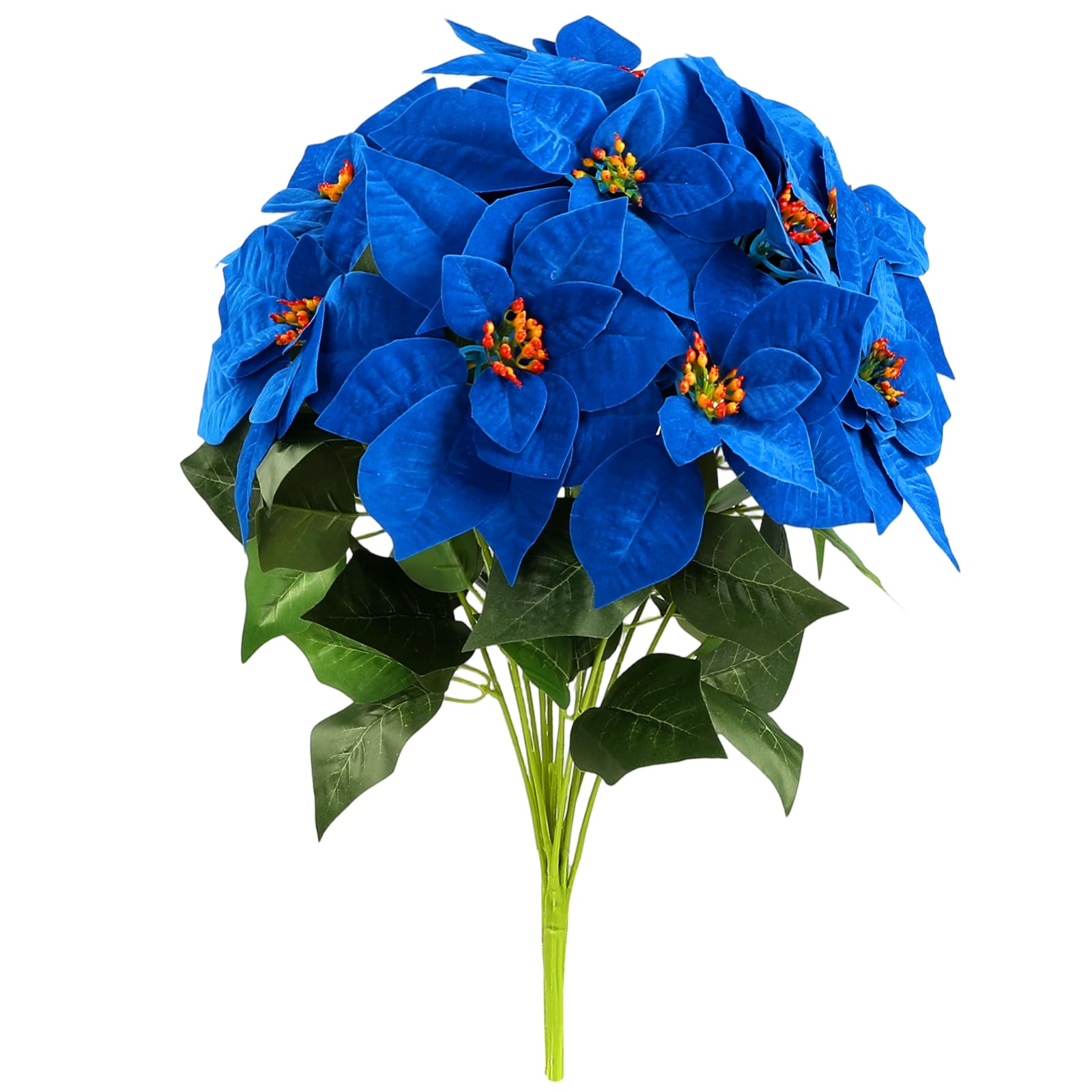 DuHouse Lot de 2 poinsettias artificiels en velours bleu roi de 50 cm pour la maison, la véranda, l'arbre, le jardin, l'intérieur et l'extérieur, décoration de Noël