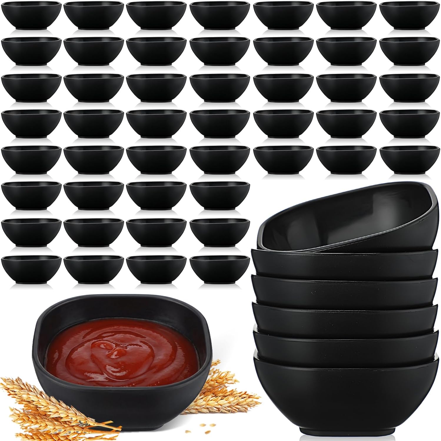 Gejoy 50 Pcs Wheat Straw Dipping Saucers Bowls 4.5 oz Unbreakable Small Soy Sauce Dishes Mini Prep Cups Dessert Snack Bowls Microwave Dishwasher Safe for Side Dish, Snacks, BBQ, Ketchup(Light Grey)