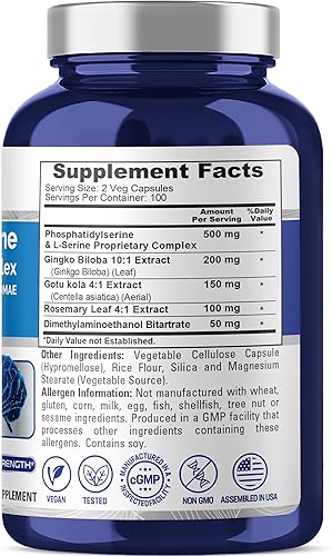 Miniatura 2 de NusaPure Phosfatidilserine Memory Ultimate Complex 1000mg 200 Cápsulas Vegetarianas (Vegano, Sin OGM)