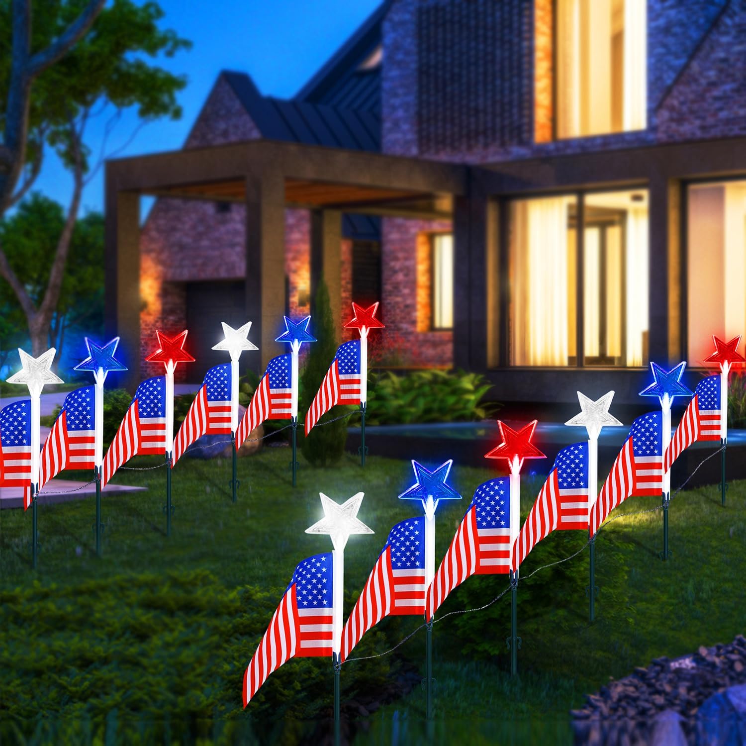 Enhon 12 Pcs 4th of July Decorations Outdoor Light up