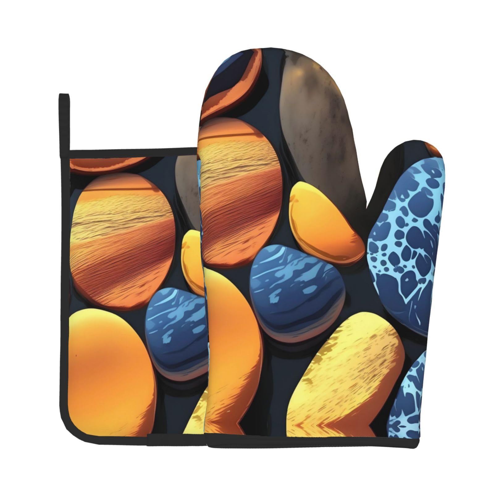Oven Mitts and Potholders Set of 2 for Kitchen Baking Cooking GrayYellow Pebbles Thick and Durable