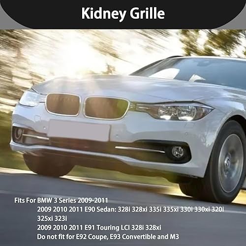 Miniatura 6 de KGGMGUG Rejilla E90, parrilla de riñón negro brillante de doble listón de doble línea para BMW 2009-2011 3 Series E90 E91 328i 335i 330i 320i