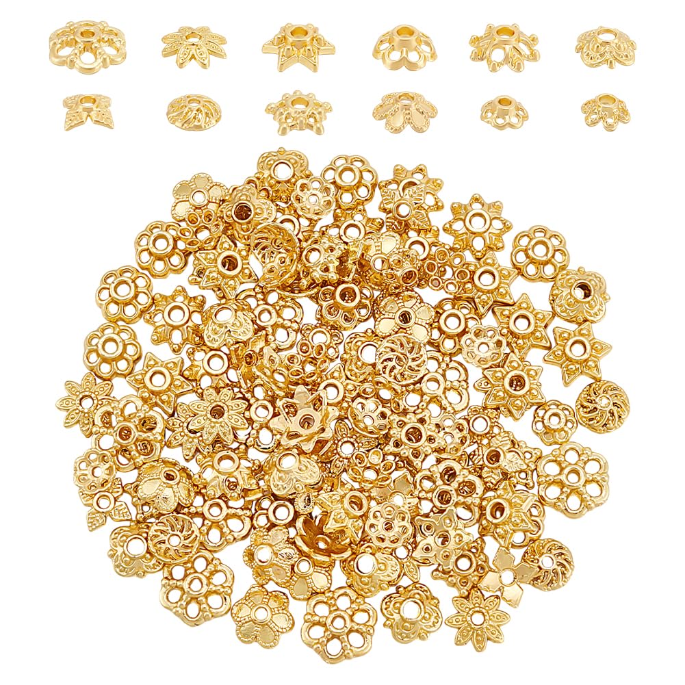 UNICRAFTALE 120Pcs 12 Styles Flower Bead End Caps, 18K Gold Plated Alloy Spacer Beads, Loose Spacer Beads