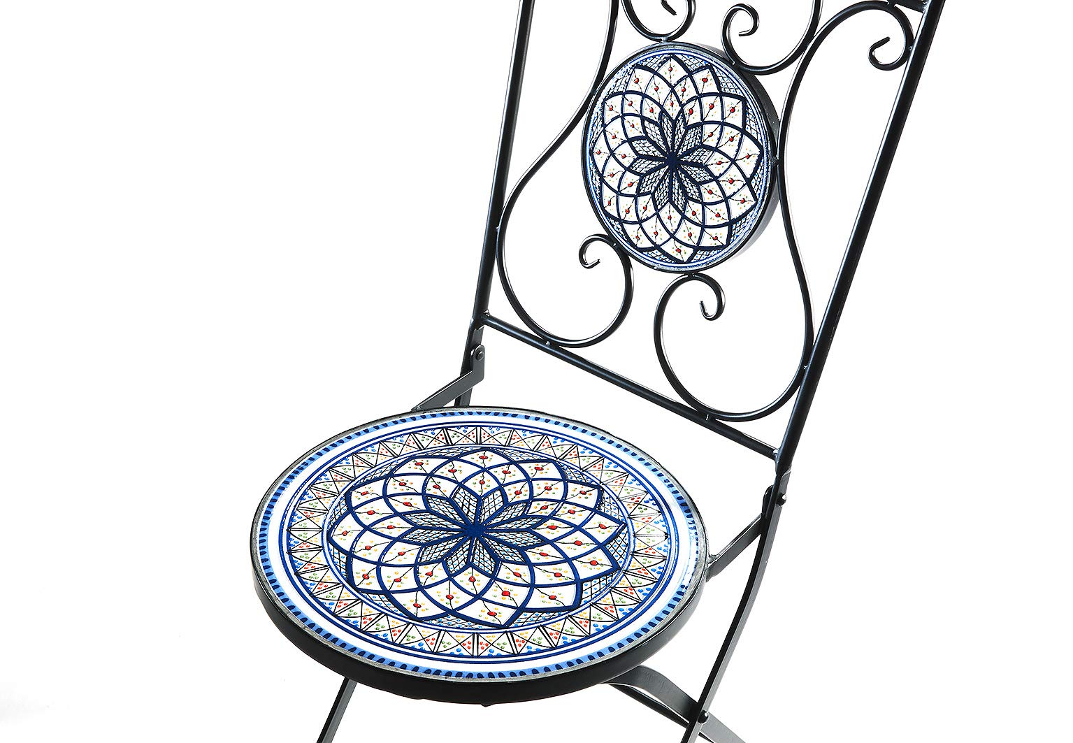 Kobolo Gartenstuhl Klappstuhl Metallstuhl Mosaikoptik weiß 92 cm Blau