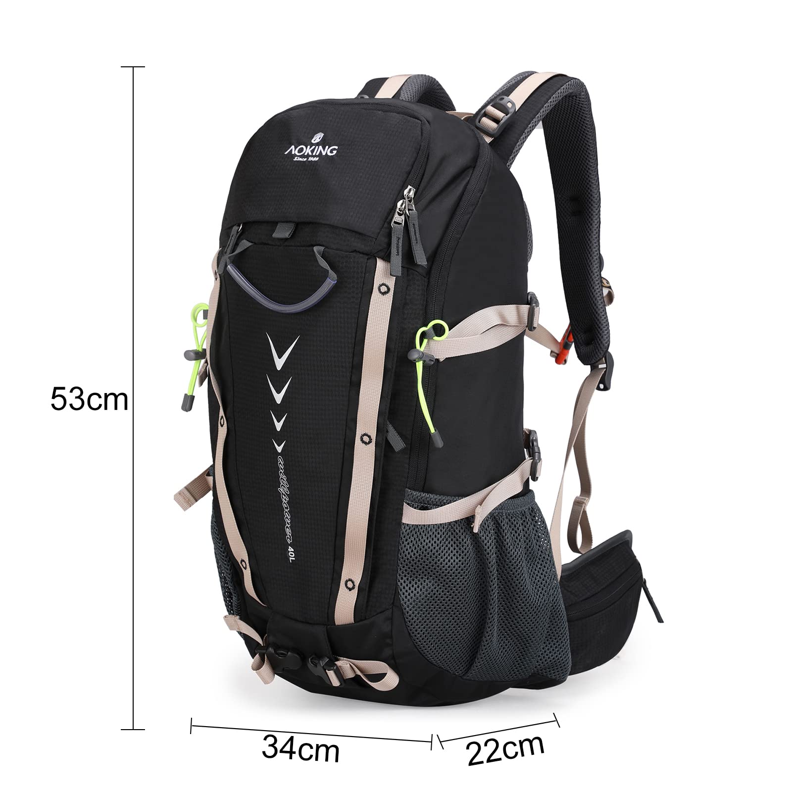 Aoking Sac à dos pour la randonnée/escalade,éléments standards :panneau en maille amovible,imperméable,sifflet SOS,housse de pluie,options :poche à eau 2 litres,sacs de couchage
