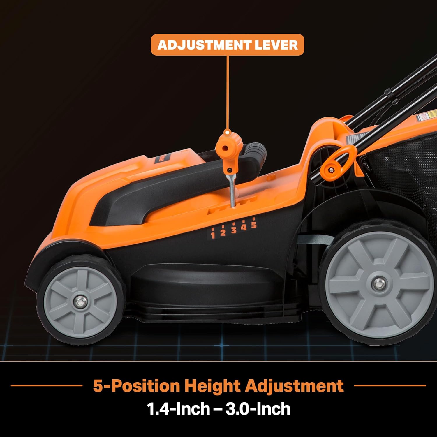 5-Position Height Adjustment lever on LawnMaster mower