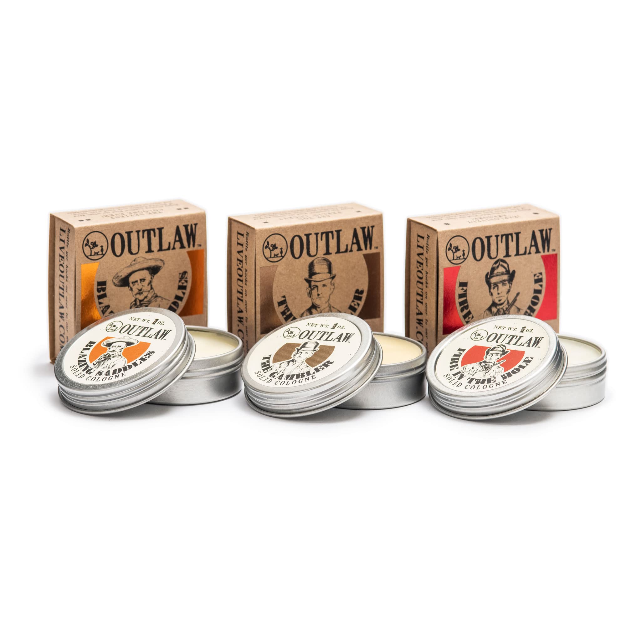 Amazon.com : Western Cologne Gift Set - The Scent of the Wild West in 3  Perfectly Pocket-sized Solid Cologne Tins - 1 oz Each - Handmade in the USA  - Outlaw “The