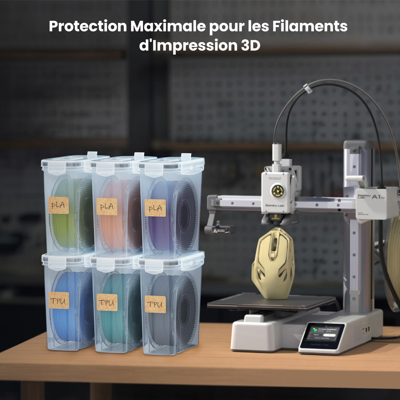 YOOPAI Boîte de rangement pour filament d'impression 3D - Lot de 6 conteneurs étanches avec dessicants et étiquettes