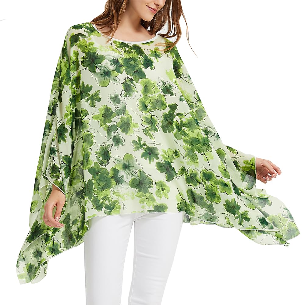 Womens Summer Solid Sheer Batwing Blouse Chiffon Caftan Poncho Tunic Top Plus Size Cover up