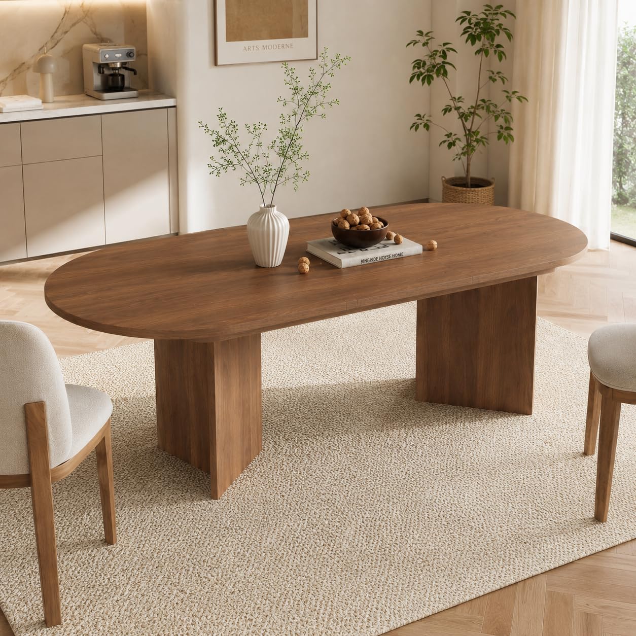 Table à manger extensible 120/160 x 80 cm, table à manger extensible pour 4-6 personnes, table de cuisine rectangulaire avec coins arrondis et plateau de 18 mm (noyer, 120/160 x 80 cm)