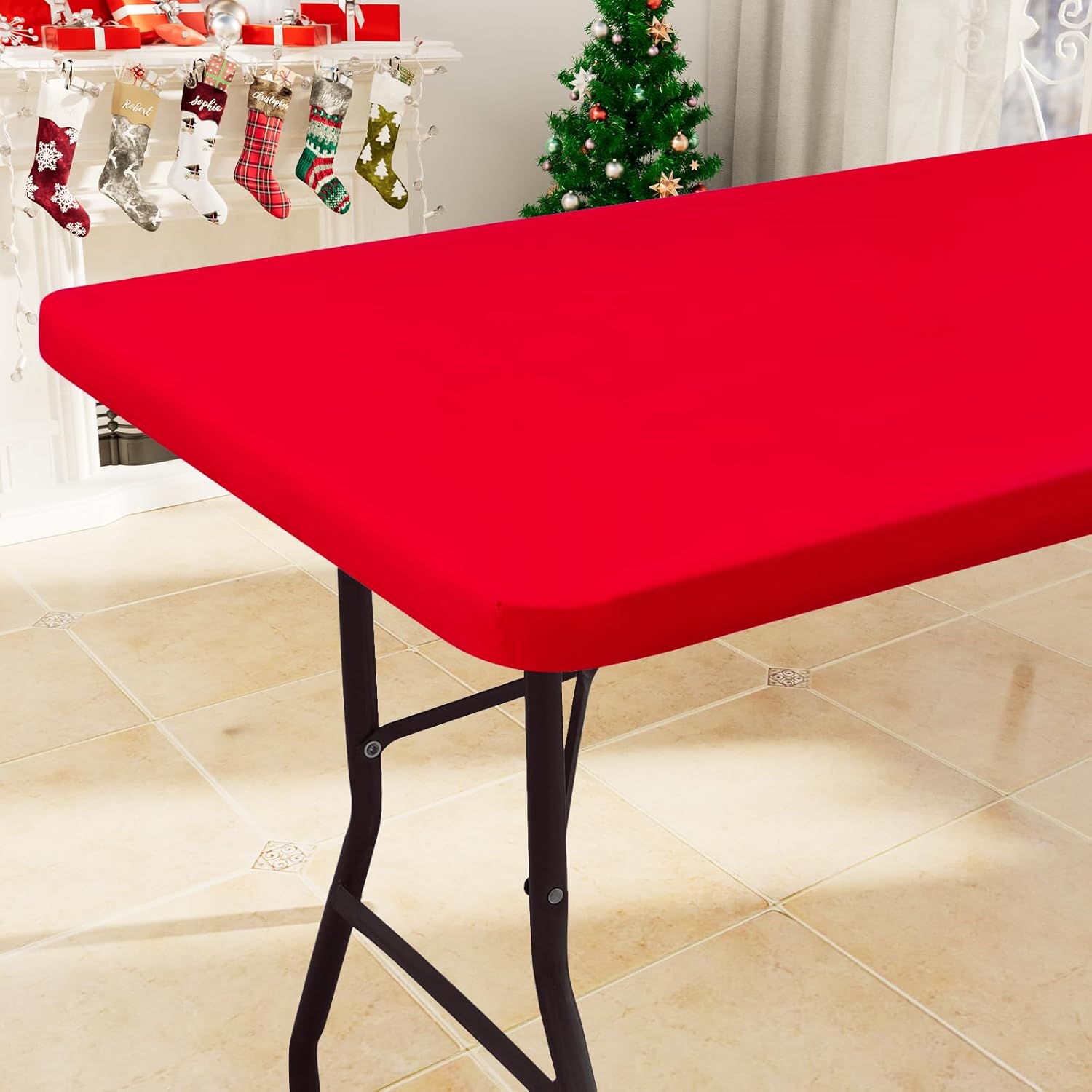 smiry Rectangle Tablecloth, Elastic Fitted Flannel Backed