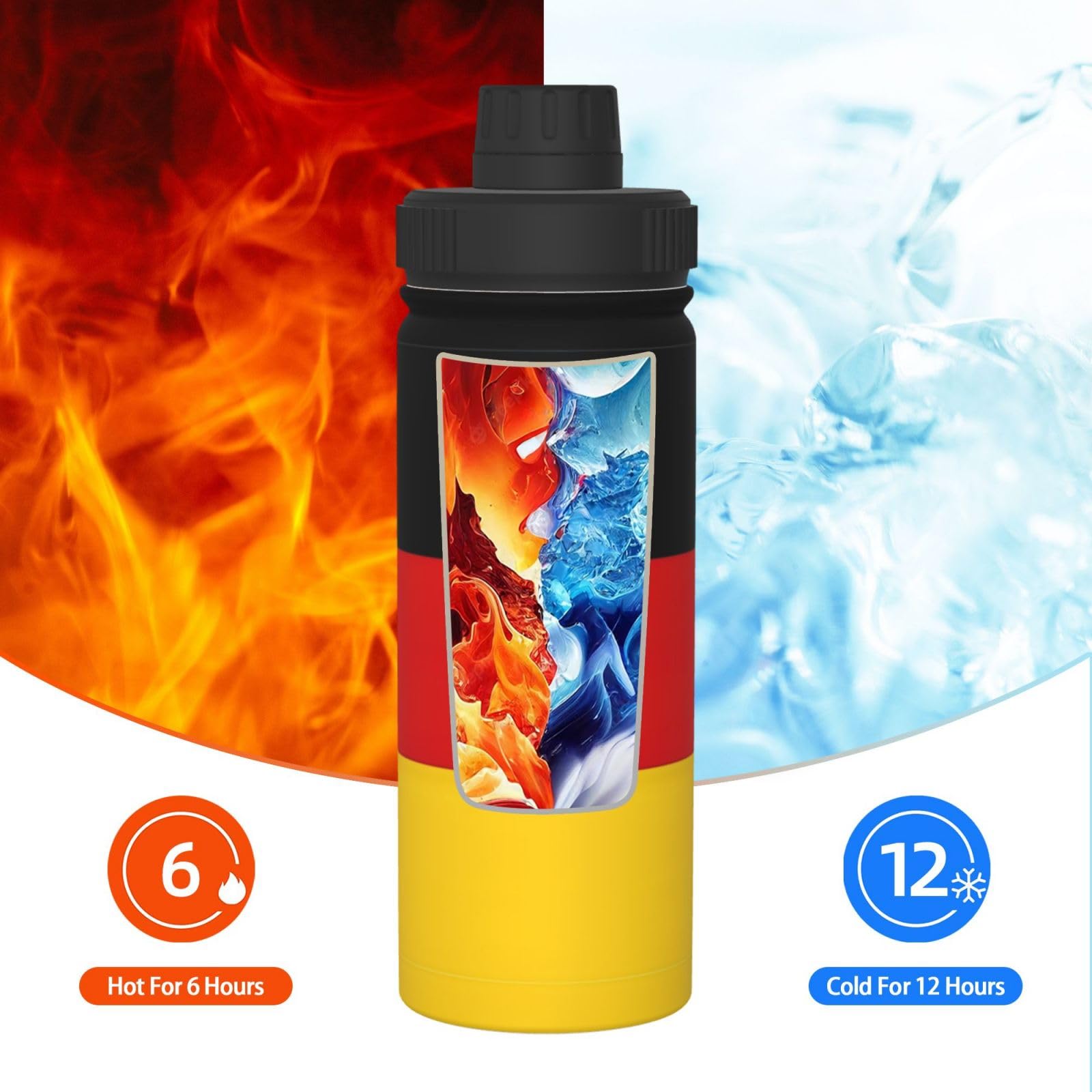 Wasserflasche mit Deutschland-Flagge, Edelstahl, doppelwandig, isoliert