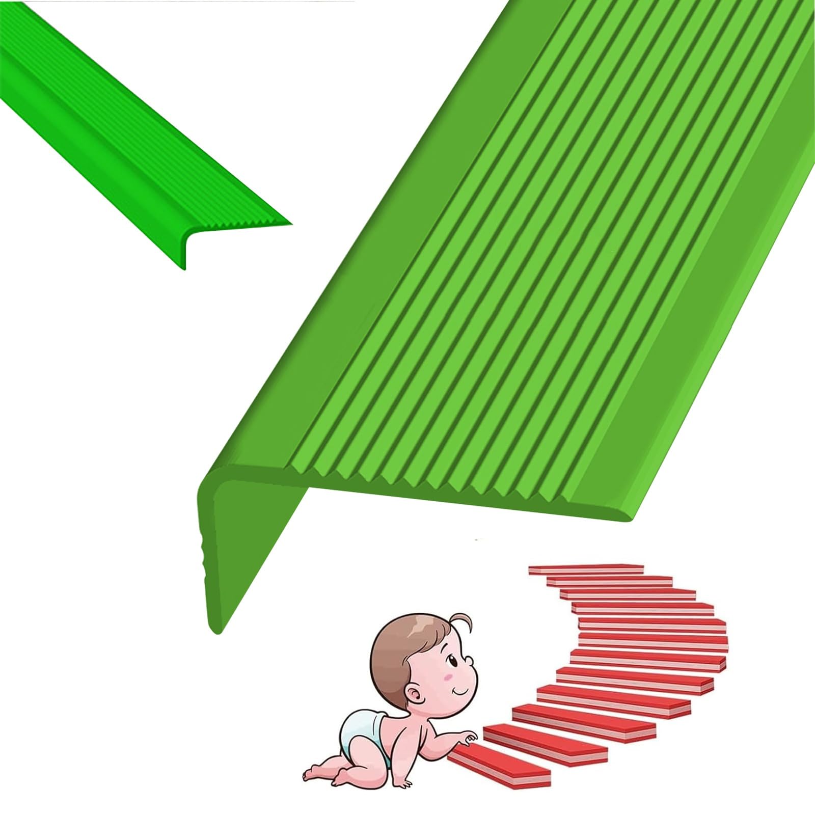 Tira De Vinilo Autoadhesiva Antideslizante Para Escaleras De 5 M, Borde De Escalera De Goma De PVC, Tira De Vinilo Autoadhesiva Para Bordes De Escalera De 2 M, Perfil De Borde De Escalera(Green,3m/118