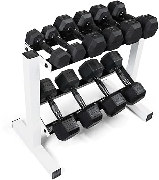 CAP 150 LB Dumbbell Set with 2-Tier Rack, Rubber Hex Free Weights Set, Home Gym Weight Set with Horizontal Storage Rack for Strength Training