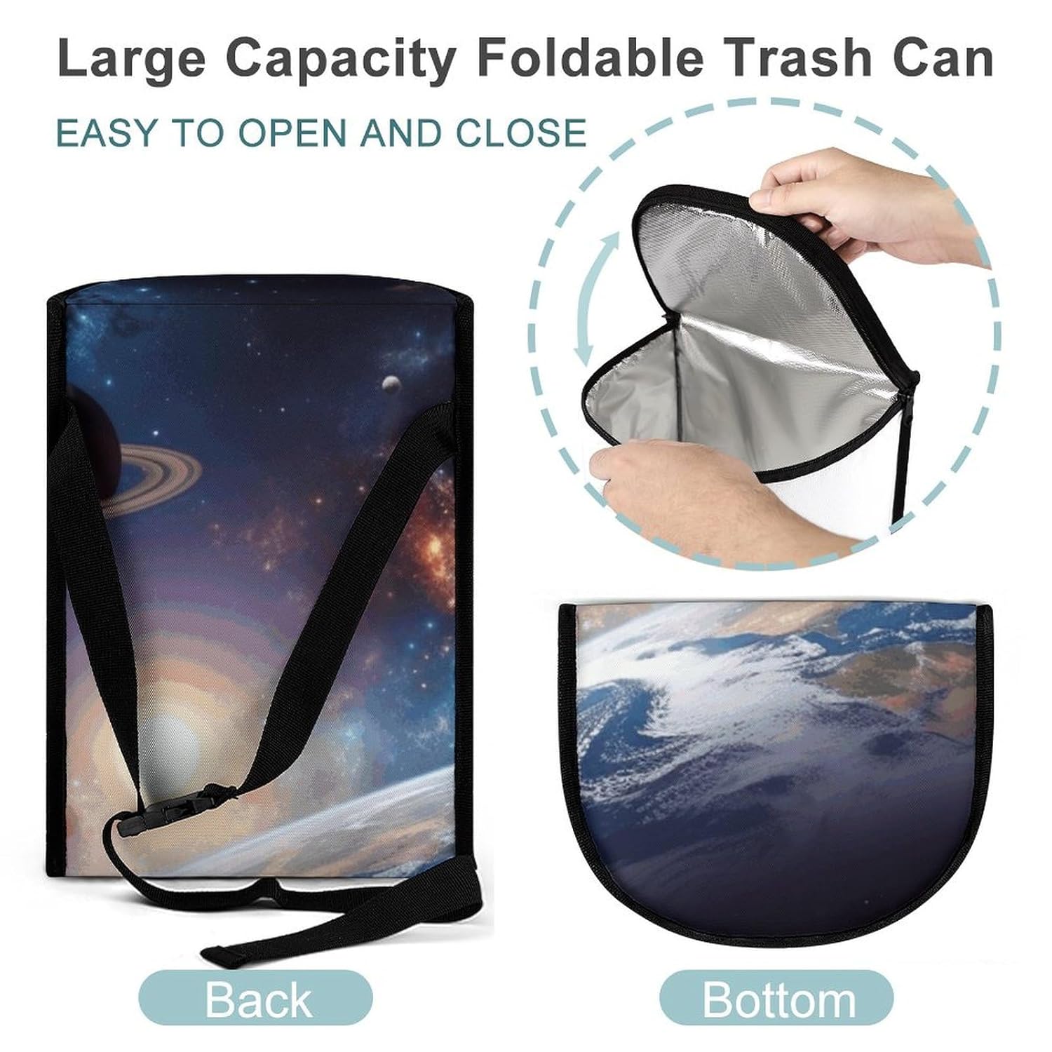 Universe Galaxy Outer Space Car Trash Can with Lid Collapsible Hanging Vehicle Trash Bag Waterproof Car Garbage Bags