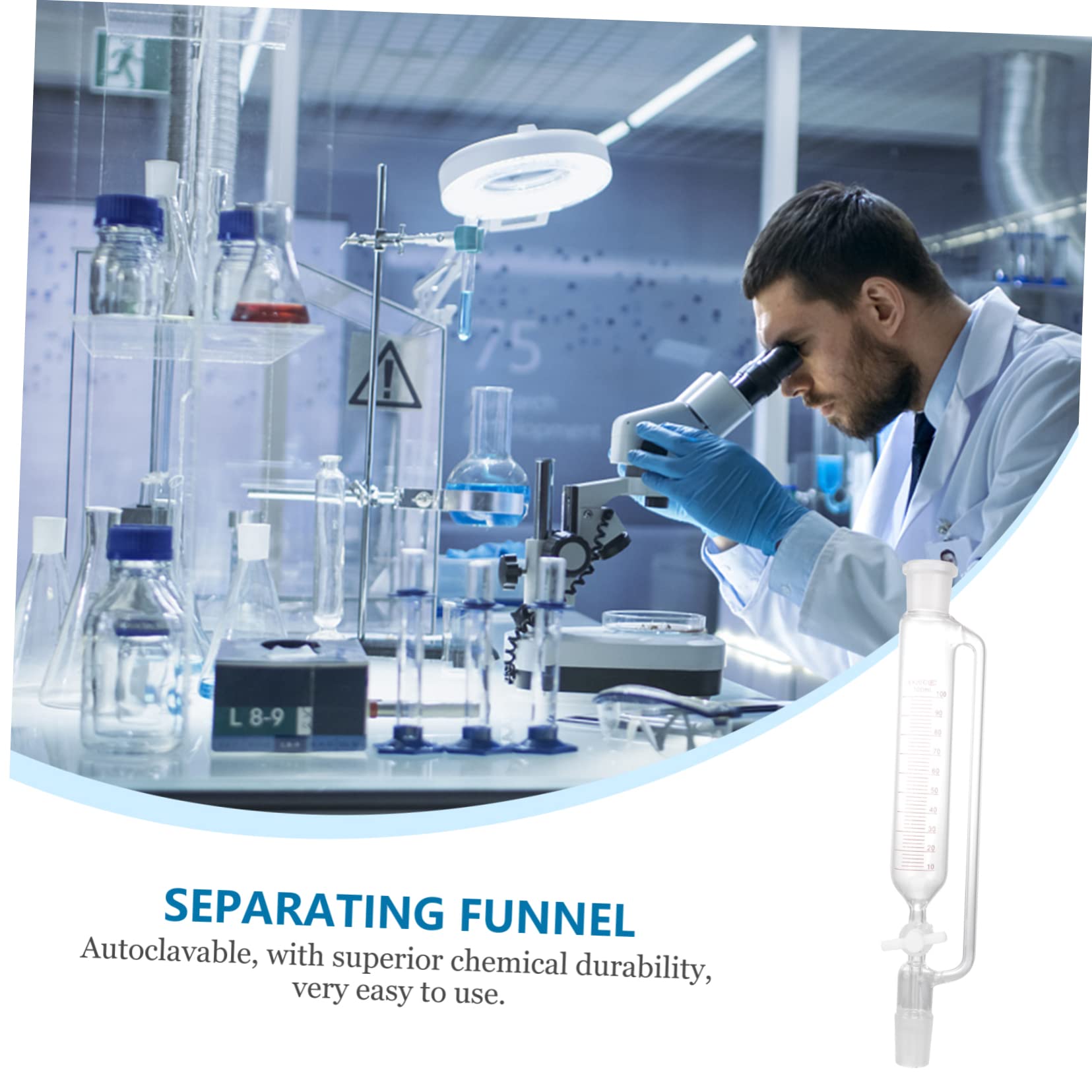 LIFKOME Scheidetrichter und Chemisch Beständig für Laboranwendungen Korrosionsbeständig Robuster Zylindrischer aus Glas mit Ptfe Pistole