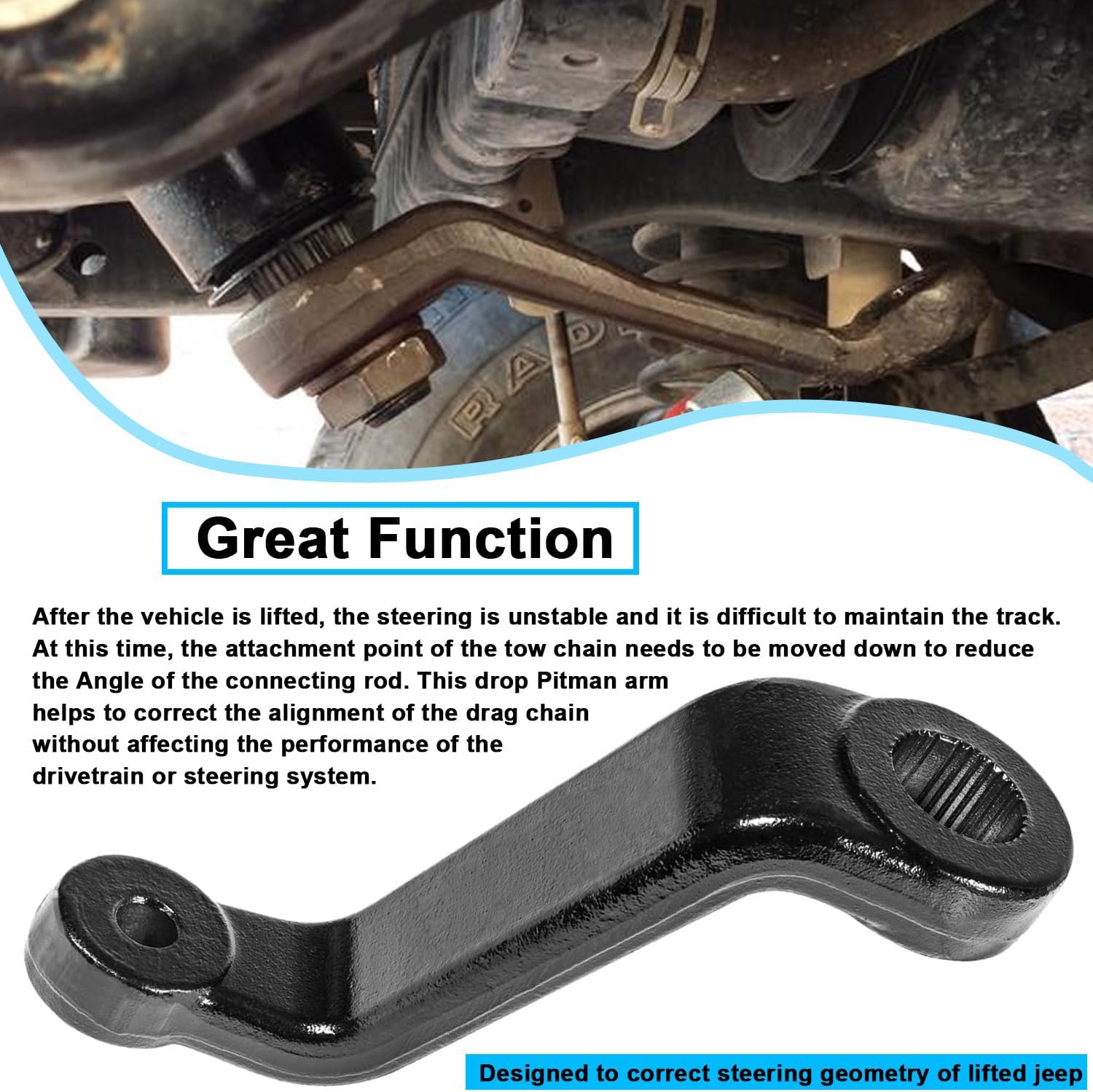 mooncar Drop Pitman Arm 6605 replacement for 87-06 Jeep Wrangler TJ YJ, 84-01 Cherokee XJ Comanche MJ Pitman Arm