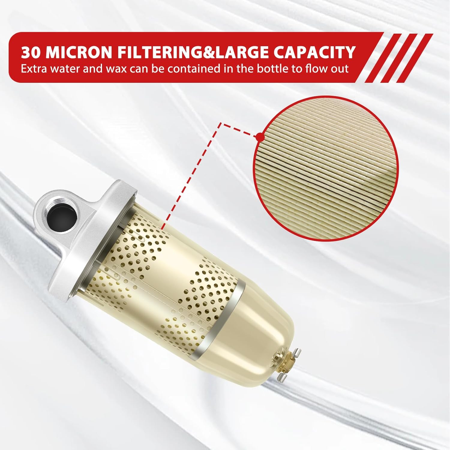 496 Fuel Filter with 3/4" NPT Top Cap Water Separate Assembly 30 Micron Max 25 Gpm 150 Psi for Biodiesel Blends Assembly with Wrench