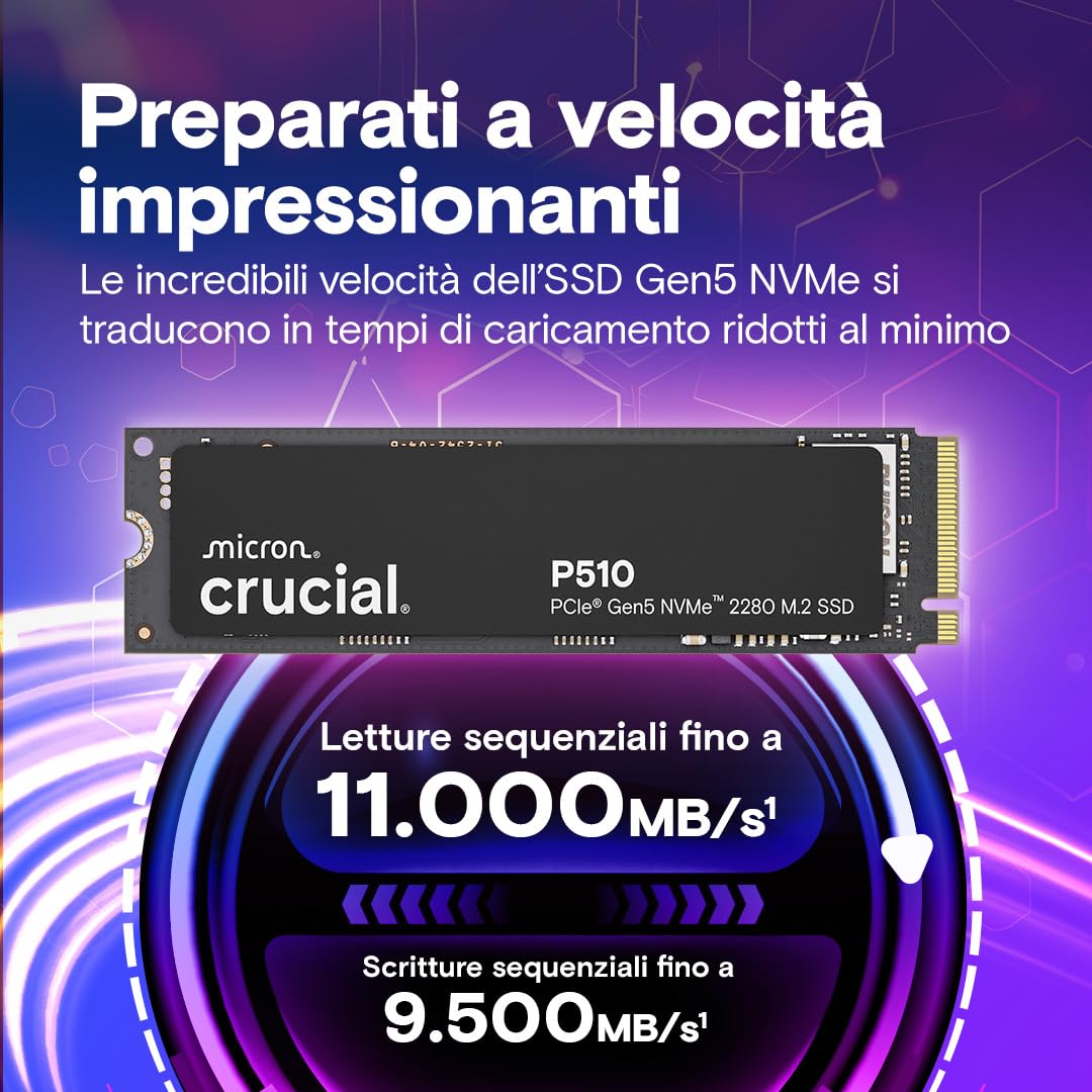 Crucial P510 SSD 2TB NVMe M.2 Velocità 10.000 MB/s - Dettaglio