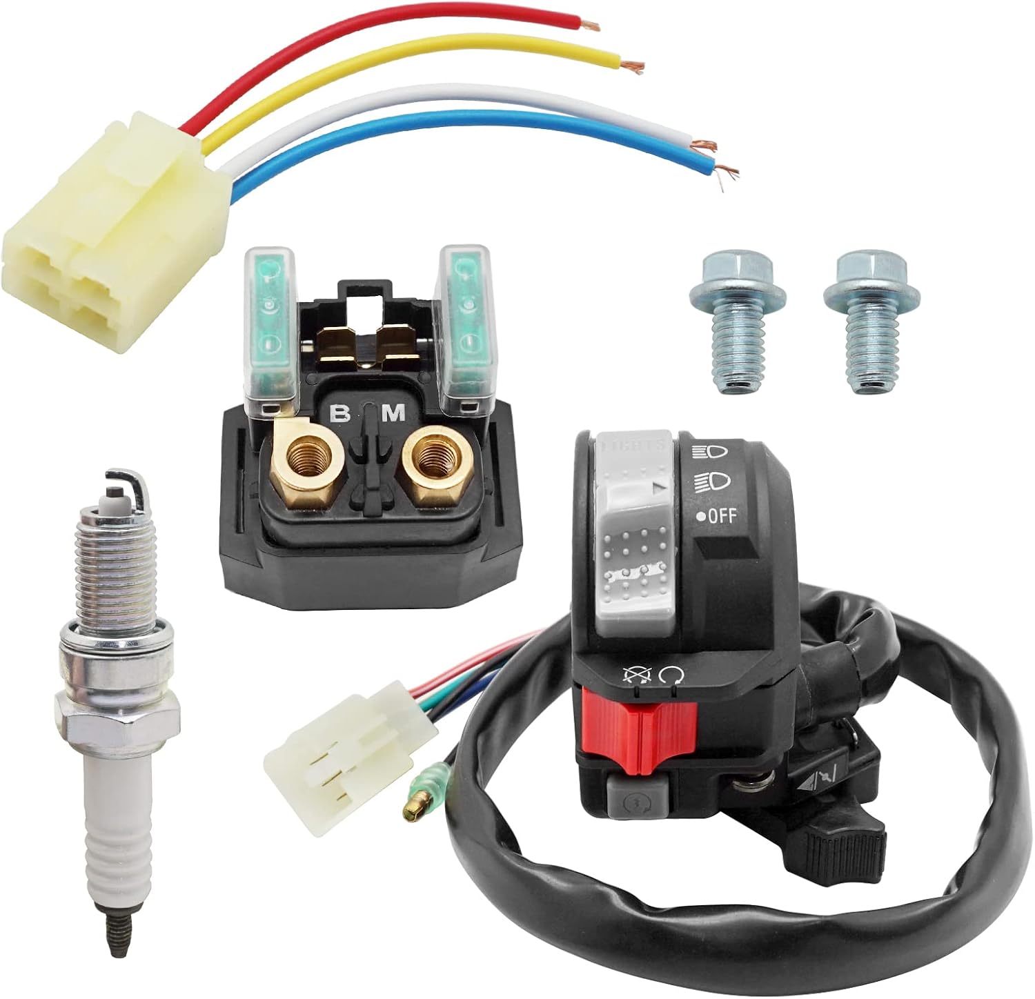 Compatible with Yamaha Big Bear 400 Kodiak 400 Grizzly 400 2000-2001 Start Stop Switch & Starter Solenoid Relay & Plug & Spark 5GH-83973-01-00 5GH-83973-00-00 4SV-81940-12-00