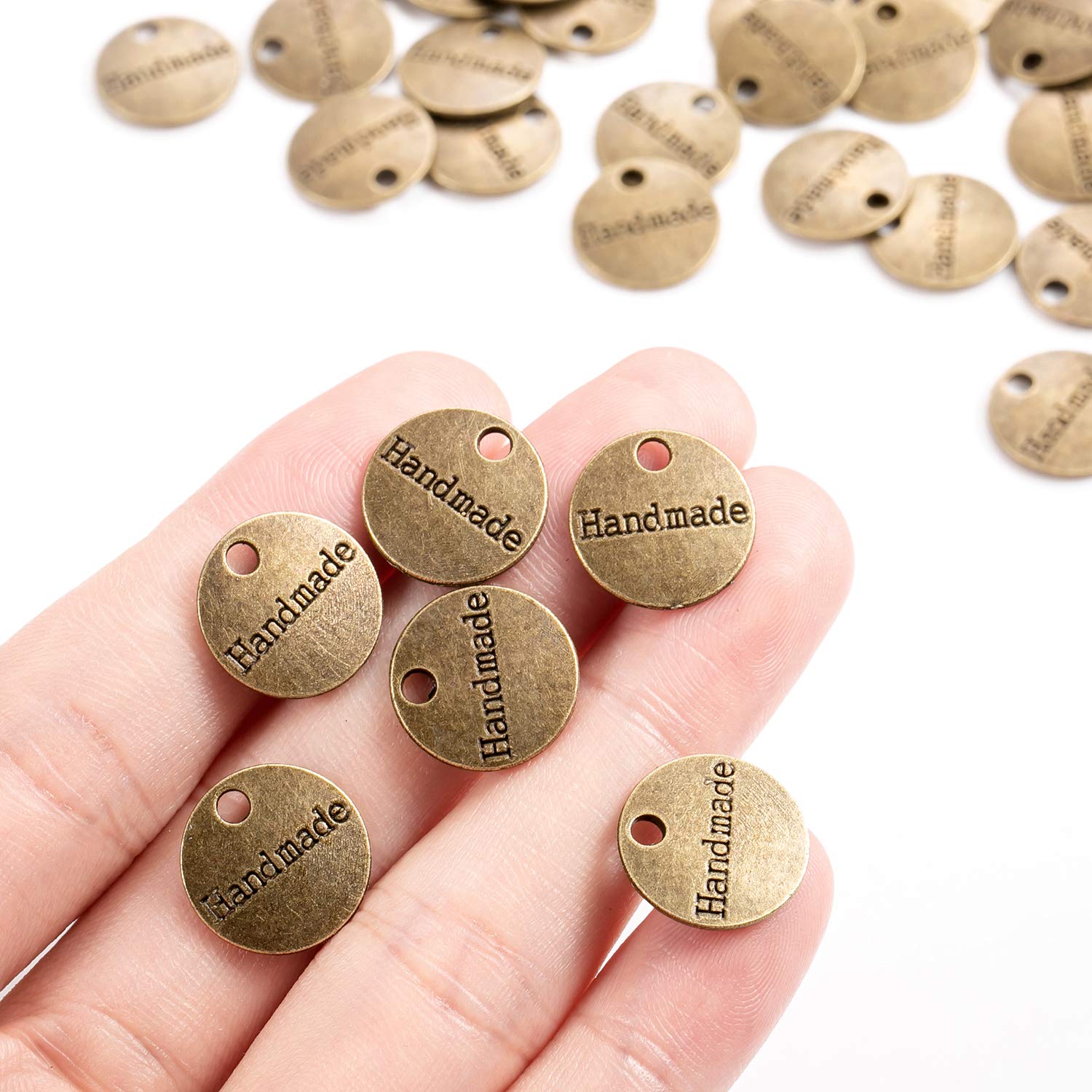 150 Etichette Bottoni Handmade In Metallo – Lega Di Zinco, 32x19 Mm, Per Cucito Creativo E Gioielli - 3