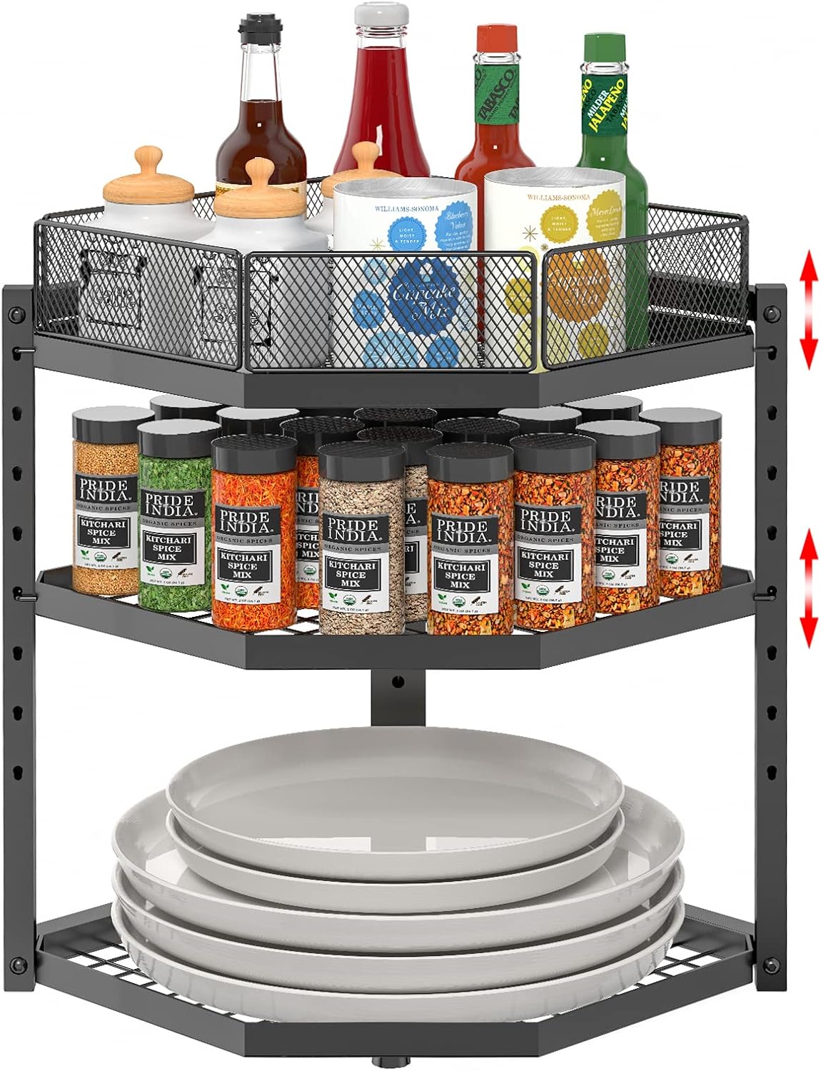 3 Tier Adjustable Kitchen Corner Shelf for Countertop