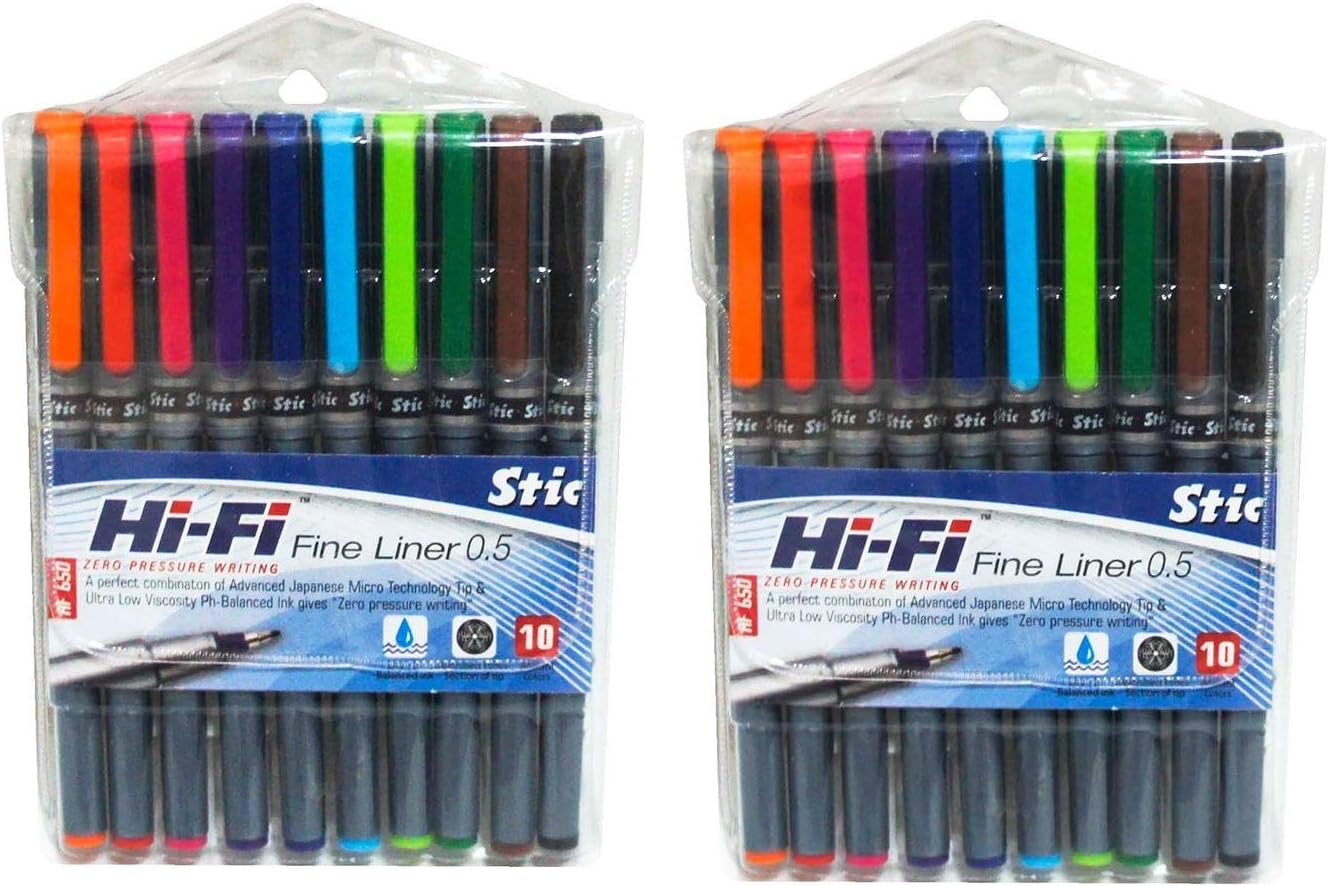 Stic Fine Writer Micro Ball Pen (Assorted, Multicolour) - Pack of 20 Pens