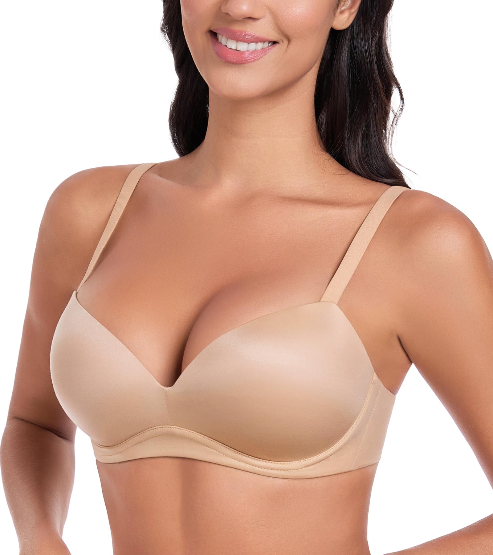Exclare Push Up Wirefree Bra for Women Plunge Deep V Padded Bralette Everyday T-Shirt Comfortable Seamless Brassiere