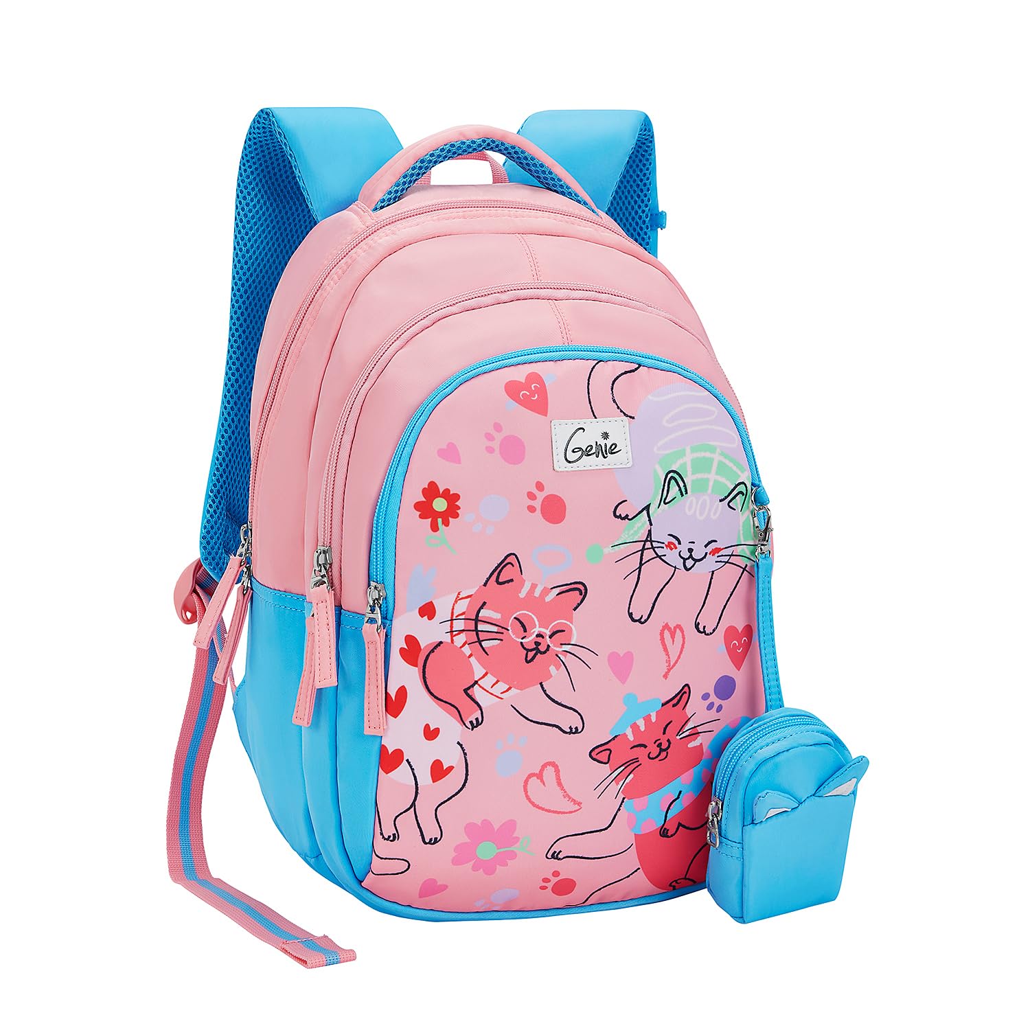 genie Purrfect School Backpack for Girls |15 In-20 Ltr with Three Compartments,Side Pockets and Light Weight with Padded Shoulders |Best for Books,Stationery, Lunch Box & Essentials - Pink-picture-51