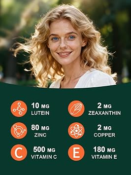 AREDS 2-120 Capsules + Multivitamin, Lutein and Zeaxanthin 20mg, 2-in-1 Eye Vitamin, Contains Vitamin C, D, E & Zinc