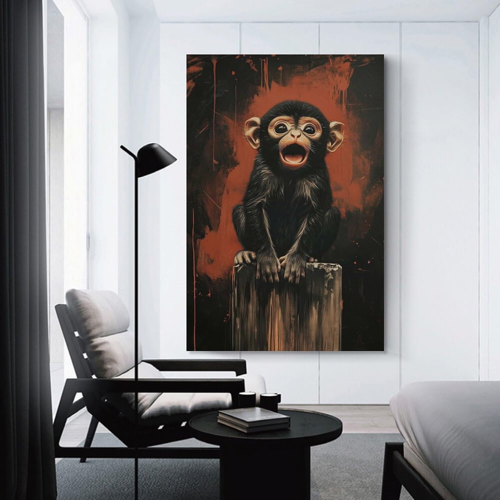 Junmoney Surprised Monkey Portrait Wall Art Print, 20x30inch(50x75cm), for Bedroom Decor, Cosy Corners Or Studios, Decorative Wall Art for Cosy Rooms
