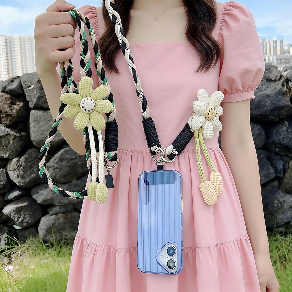 Cute Floral Phone Crossbody Lanyard – Hands-Free & Stylish,Flower Braided Crossbody Strap with T-Clip for Travel