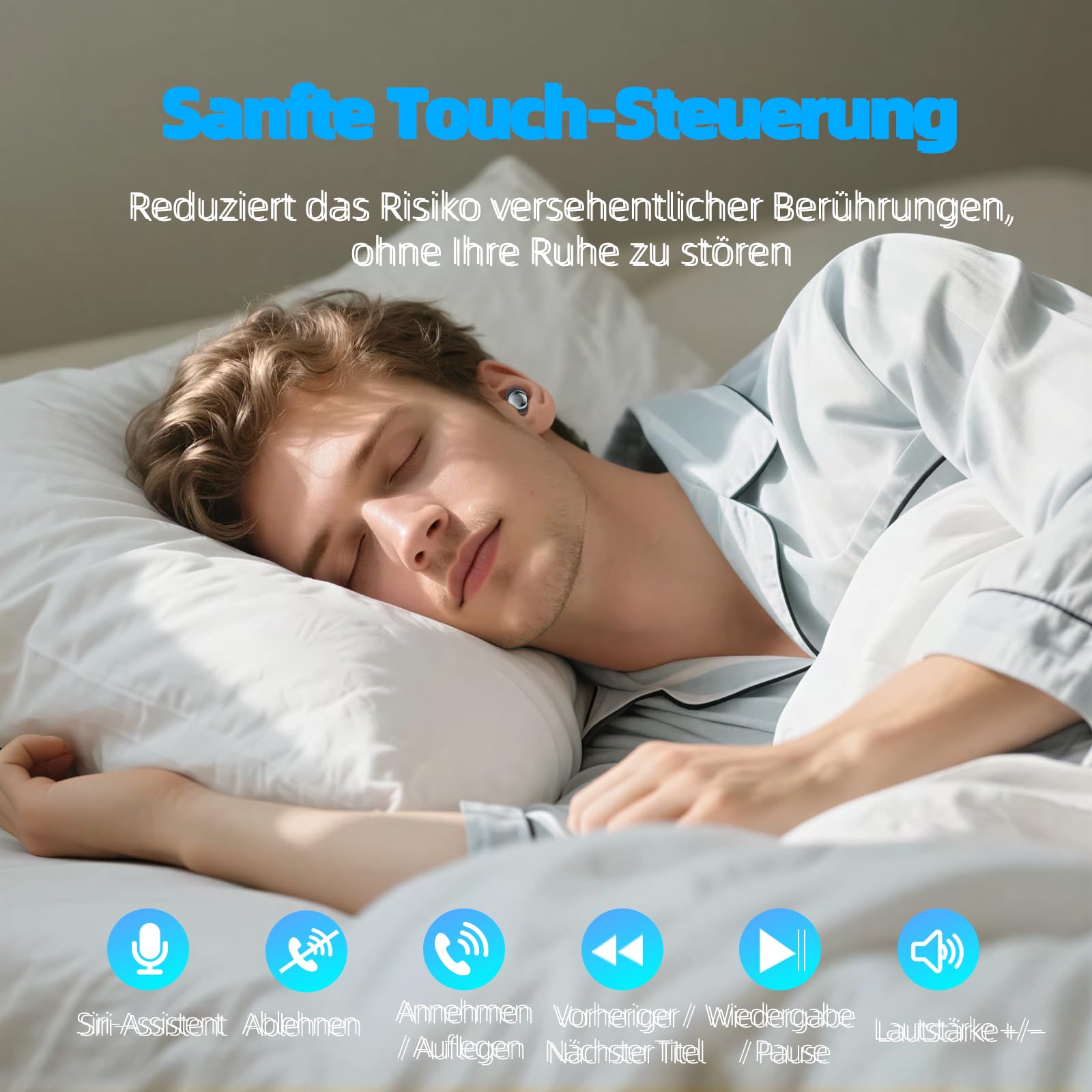 Bluetooth Kopfhörer Kabellos, Schlaf kopfhörer Seitenschläfer 2026, Schlafkopfhörer Bluetooth 5.4 mit White Noise, 6 EQ Sleep Earbuds, Mini Ohrhörer zum Schlafen 40Std, In Ear Kopfhörer LED