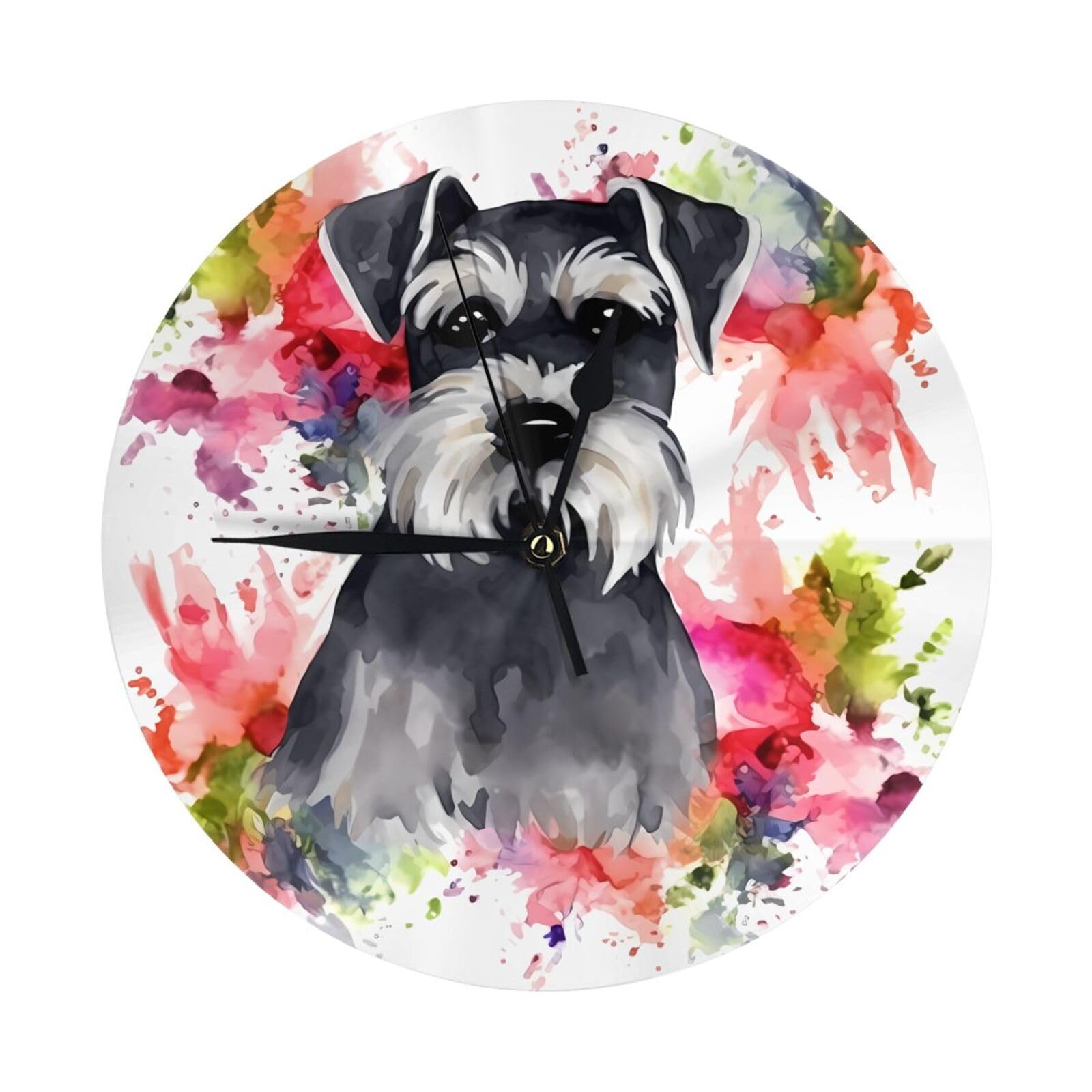 FodPand Schnauzer Wall Clock - 10 Inch Silent Non-Ticking Modern Wall Clocks Battery Operated - Classic Simple Minimalist Analog Round Decorative Clock for Kitchen, Home, Office