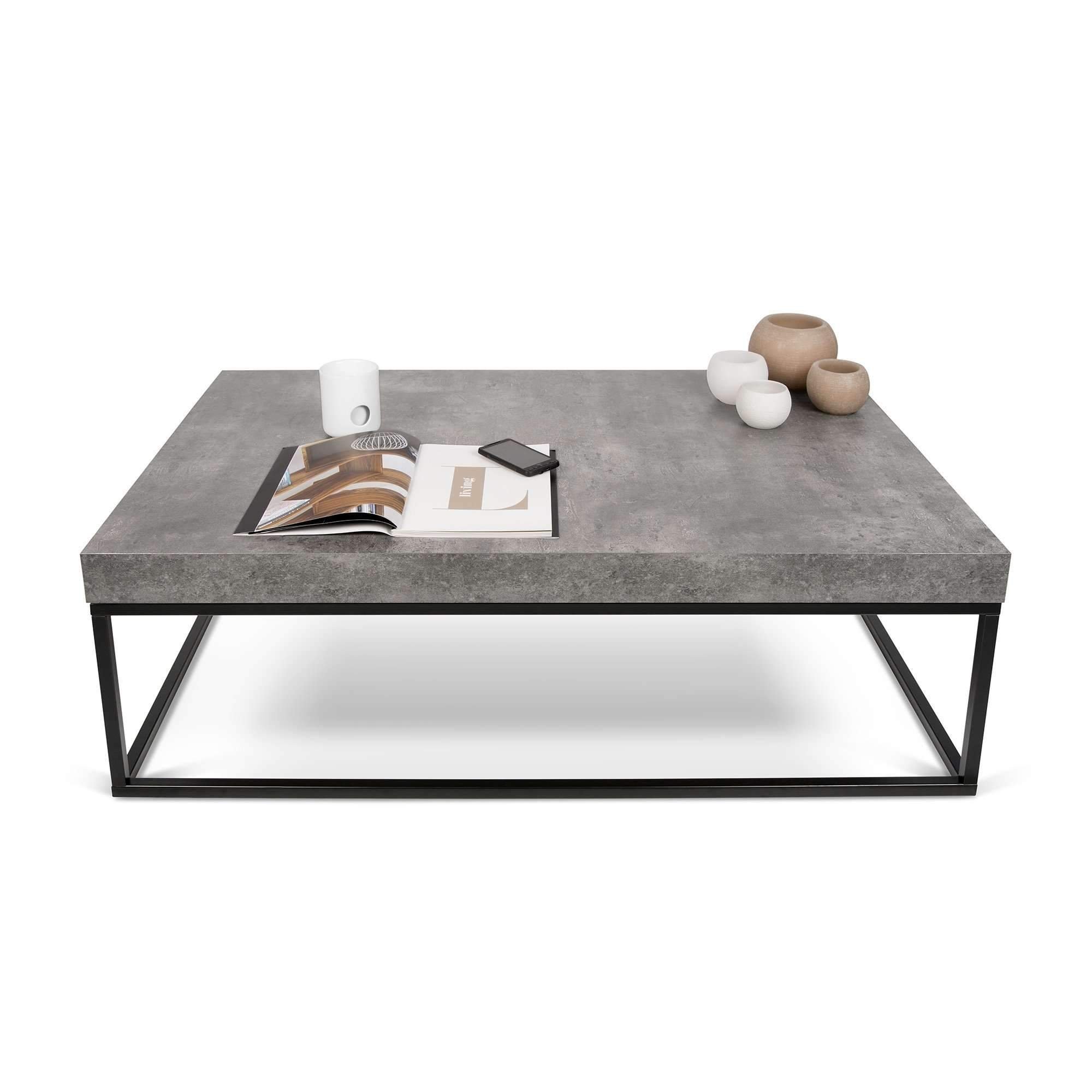 Temahome Petra 47X30 Coffee Table, Concrete Look Top/Black Legs