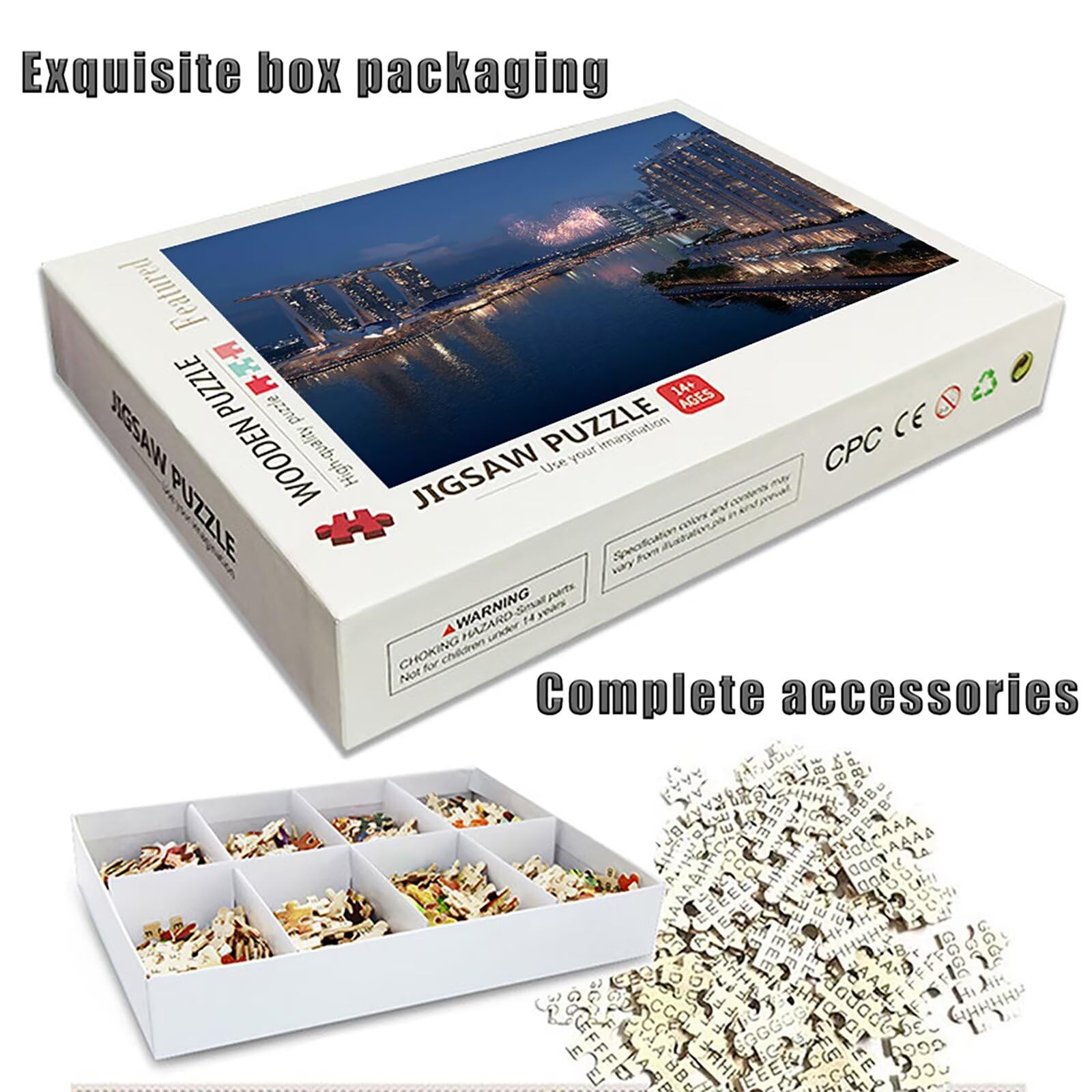 Drewniane Puzzle Miasto, Nocny Widok Puzzle 5000 Sztuk Dla Dorosłych Z Compact Box 156 x 105 cm, Wyzwanie Puzzle, Kreatywne Gry Puzzle Dla Mężczyzn Kobiet, Letnia Dekoracja, 1-1004
