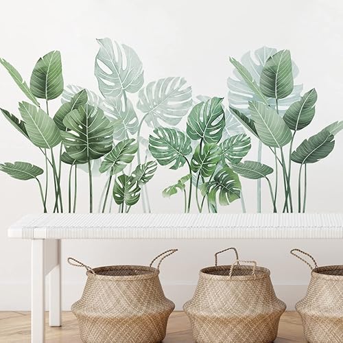 Miniatura 6 de Calcomanías de pared de plantas tropicales, calcomanías de pared de hojas de plantas en maceta, vinilo para despegar y pegar para dormitorio, baño,