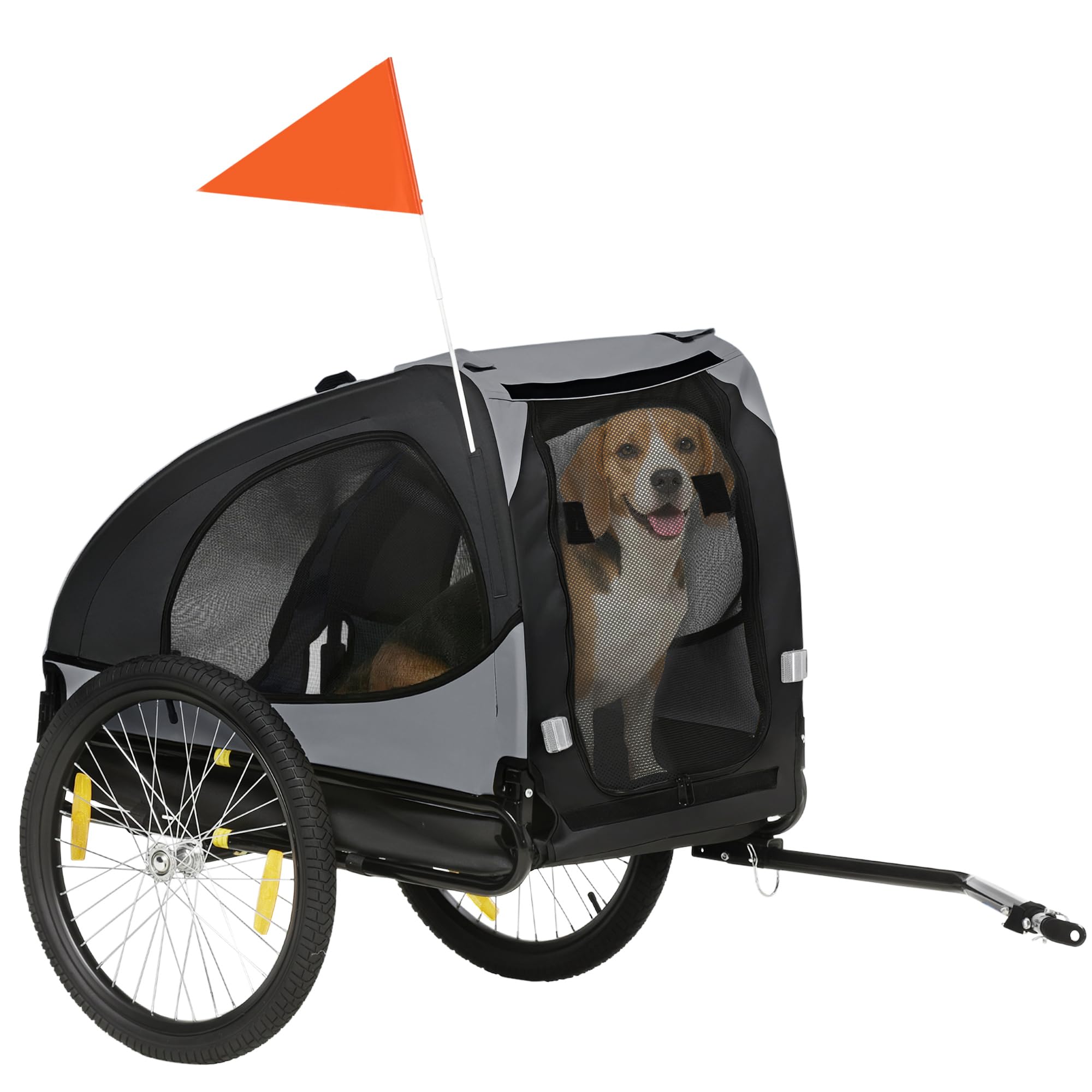 PawHut Remorque vélo Chien avec pneus 20 Pouces - Chariot pour Chien Moyen avec Structure en Acier et Mailles renforcées - Transport Animaux pour VTT et Balade extérieur