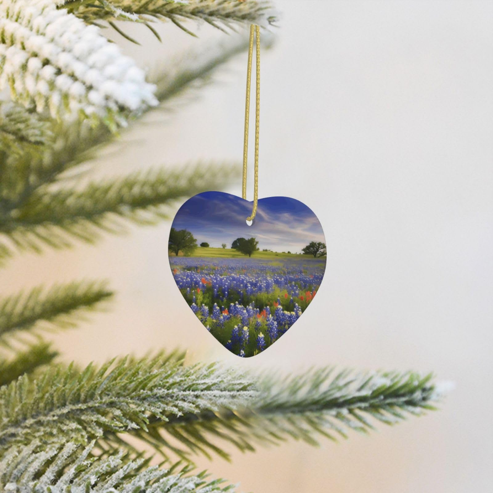 2025 Christmas Tree Decoration Hanging Heart Ornament Texas Bluebonnets Scenery Ceramic Ornaments Christmas Tree Decorations Round Pendants for Xmas Tree Winter New Year Party Supplies