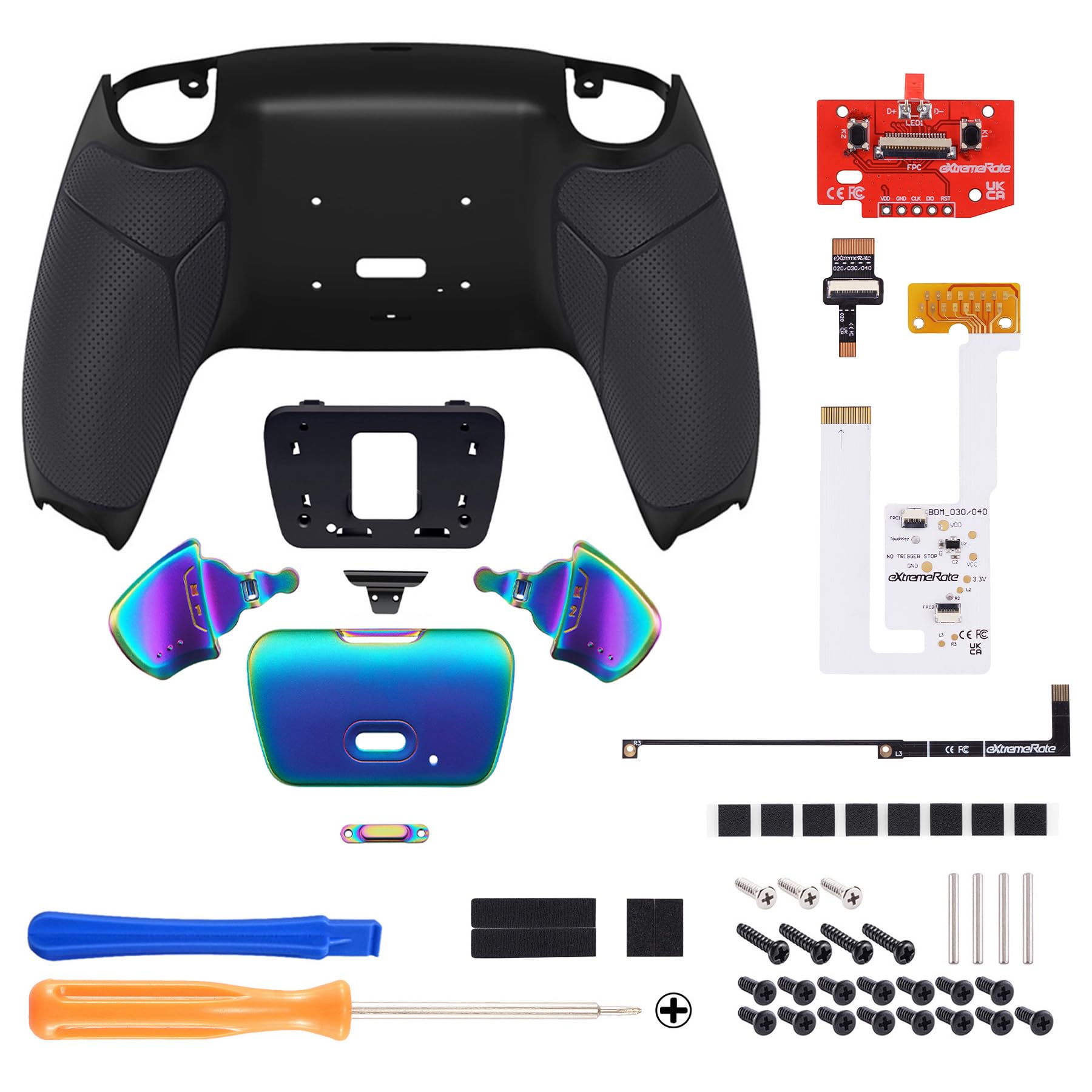 eXtremeRate Rise V3 Remap Kit per ps5 Controller BDM-030/040/050,2 Palette Metallo Programmabile per ps5 Joystick con Cover Grip Gommato,Senza Joypad,Nero Blu Viola
