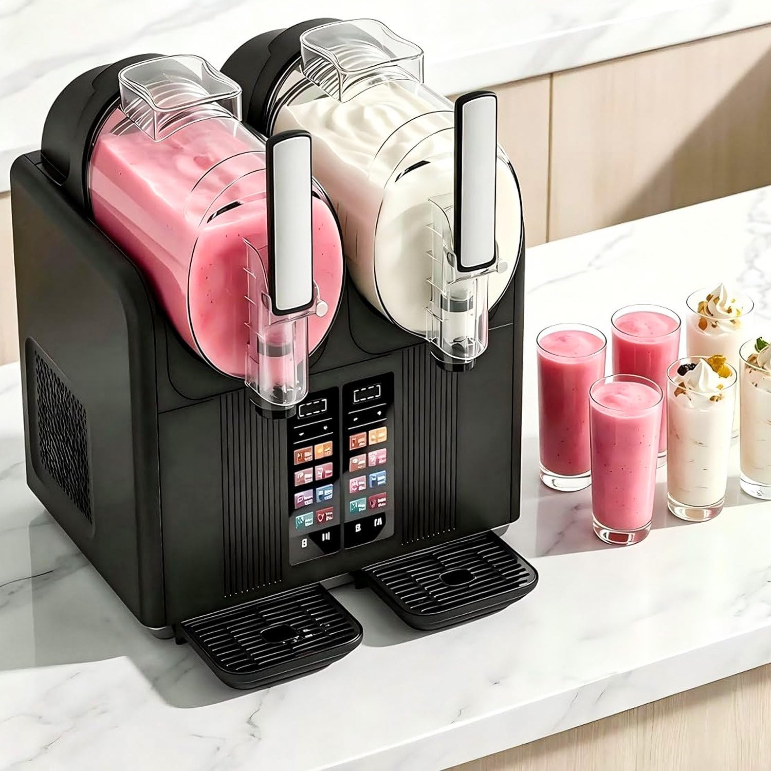 380W Double Tank Slushie Machine, Independent Temp Control Black-110V-120V