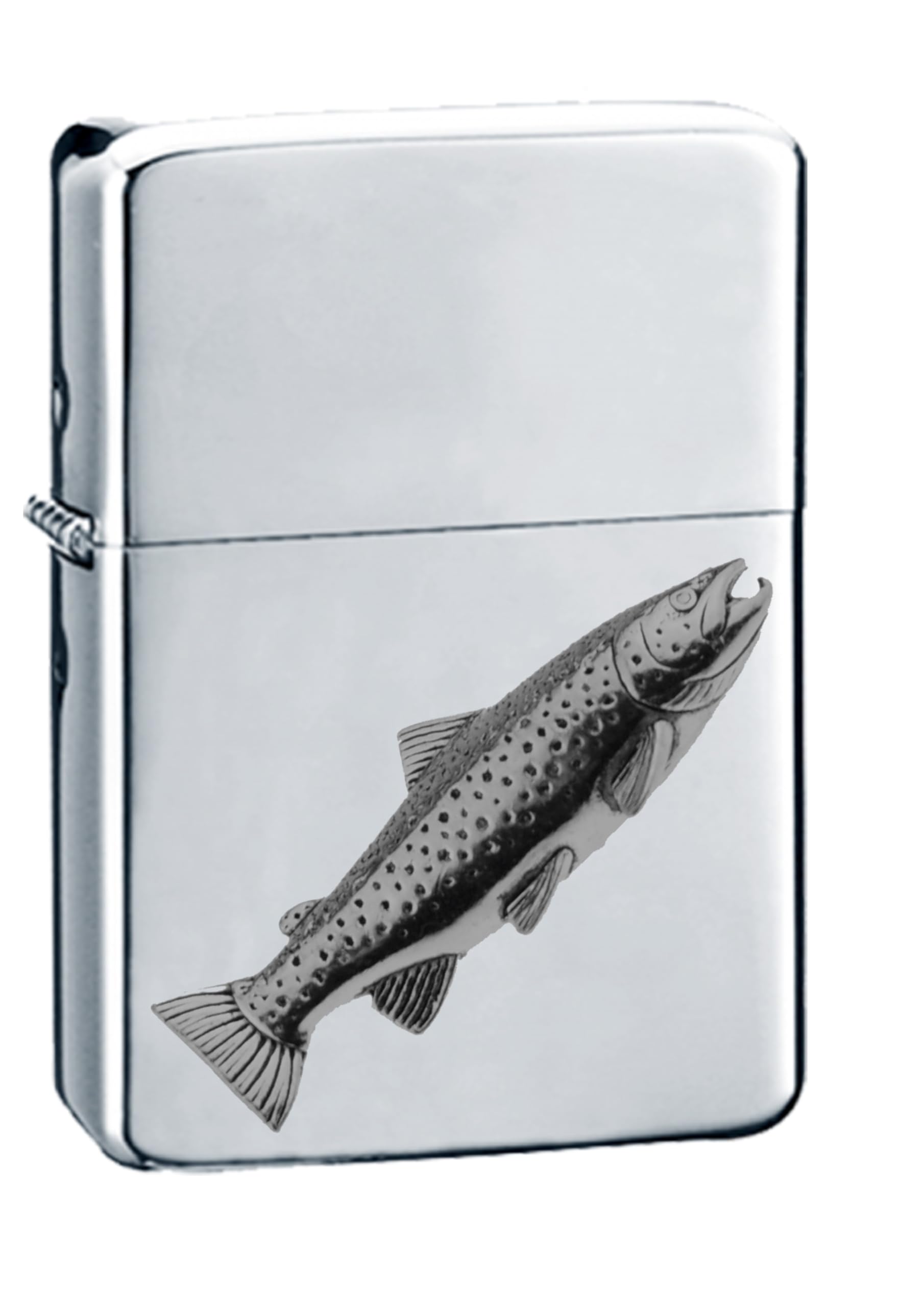 Briquet F44 marron truite en étain anglais et chrome argenté brossé
