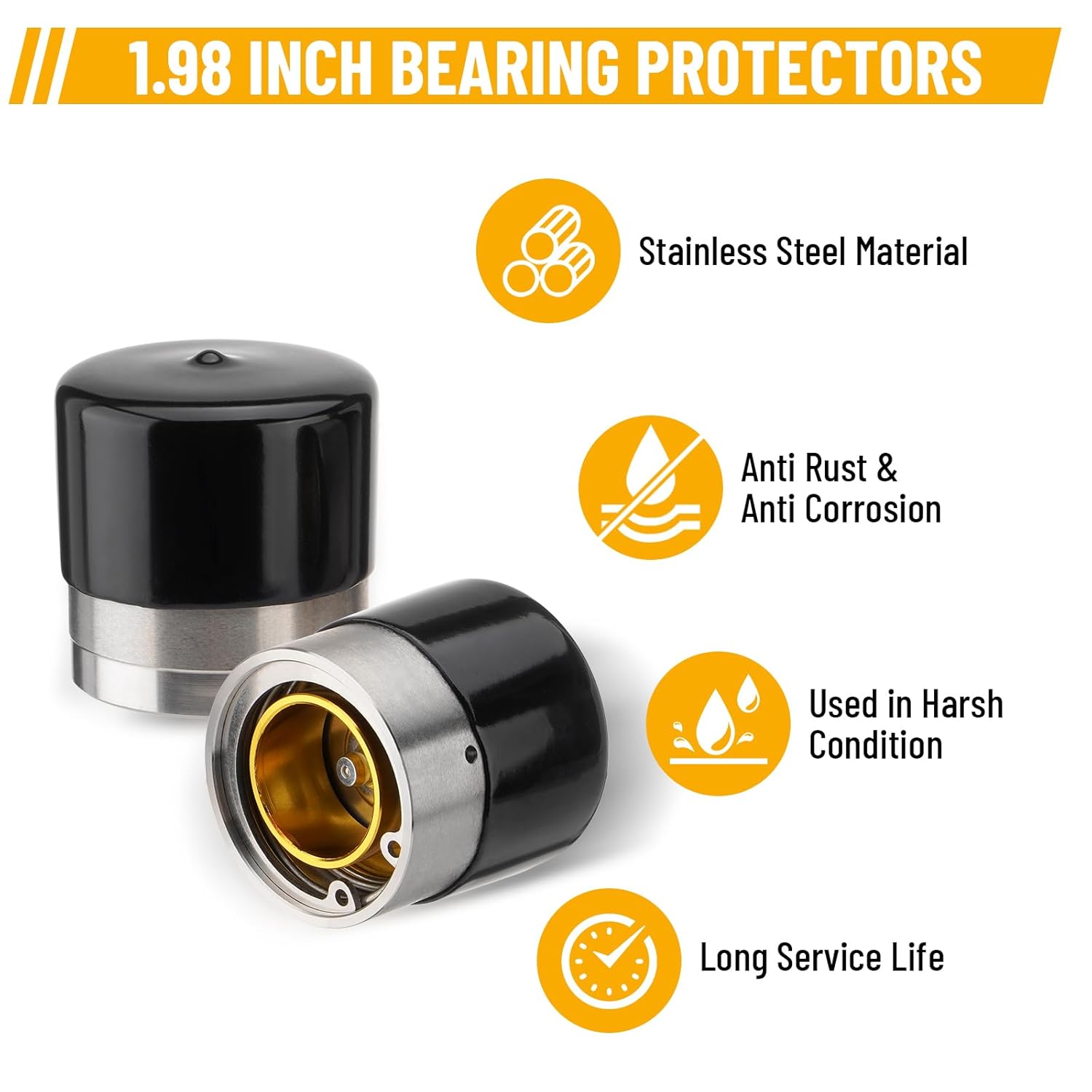 1.98" Trailer Wheel Bearing Protectors, Chromed Stainless Steel Axle Bearing Protective Kit with Dust Cap & Auto Check for Boat Trailer, Utility Trailer, Snowmobile, RV and ATV - 4 Pack