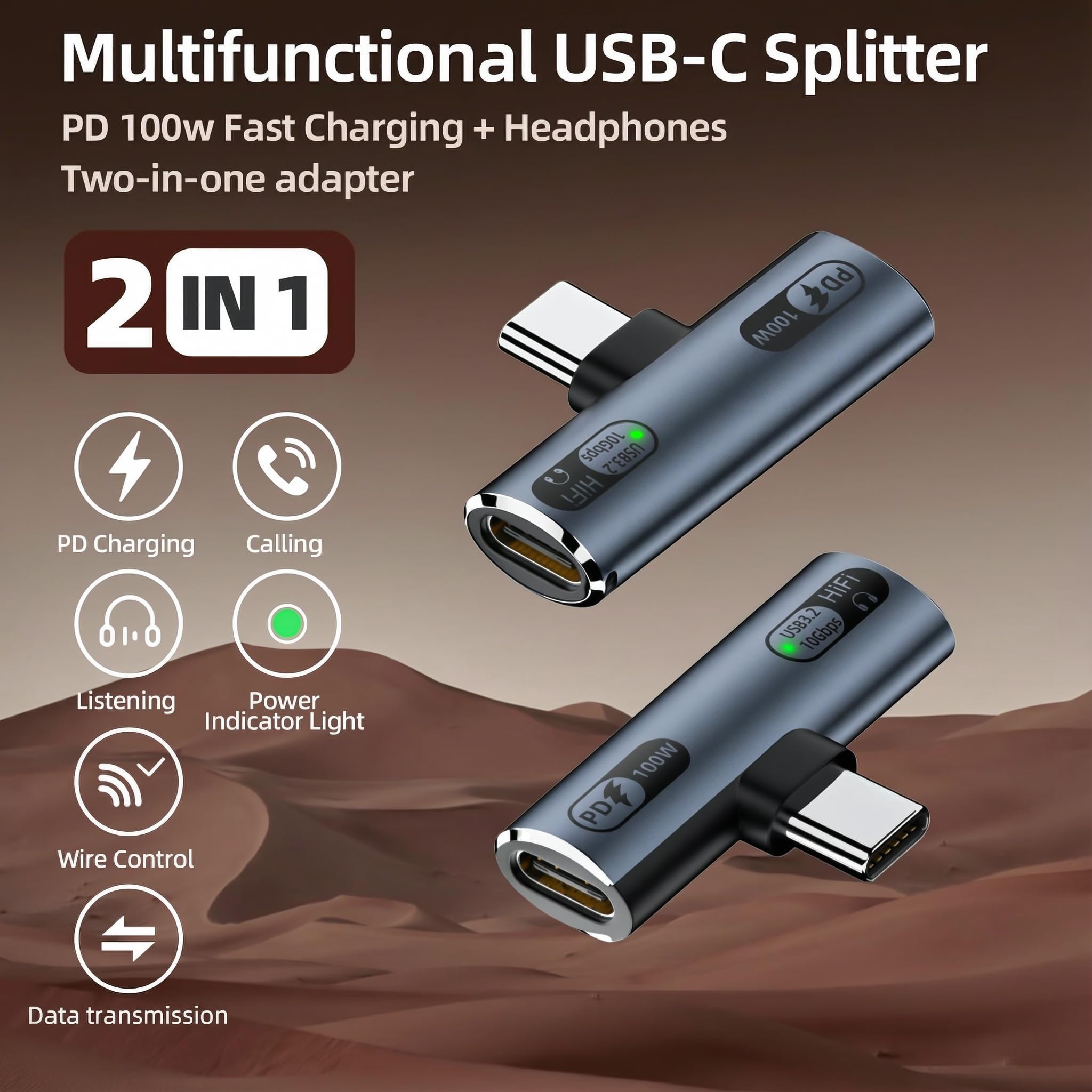 Adattatore USB-C 2 in 1 Audio e Ricarica Rapida 100W per Laptop Tablet Smartphone Grigio