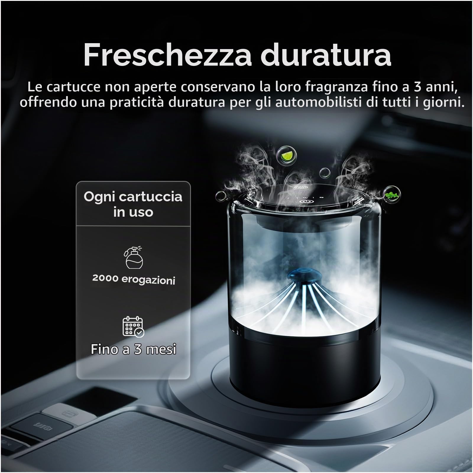 Profumatore Auto Diffusore con Fragranza Blue Ocean di MMOBIEL – Diffusore per Auto con 2 Modalità di Spruzzo, 4 Livelli, Accensione/Spegnimento Automatico e Cavo – USB/Batteria – Senza Fiamma