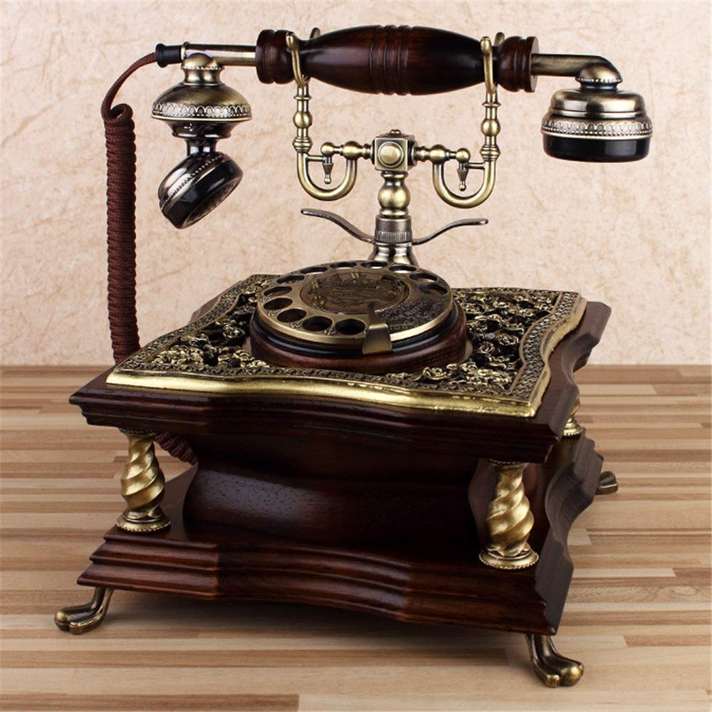 Telefon stacjonarny do domu, europejski antyczny telefon, telefony z tarczą obrotową, retro staromodne telefony stacjonarne, telefon stacjonarny na kablu do domu i dekoracji, czerwono-brązo