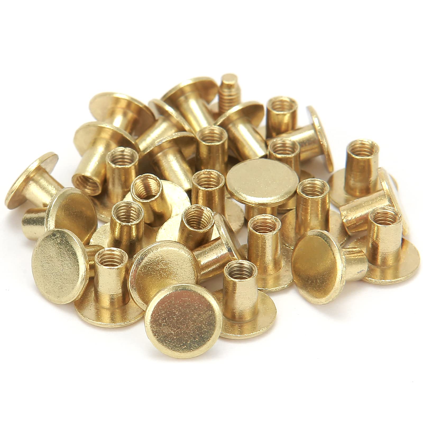 Weebee 100 juegos de tornillos redondos de cabeza plana Chicago, botones de metal accesorios tachuelas remaches, puntos de rosca, remaches de uñas para manualidades de cuero de 8 mm (dorado)
