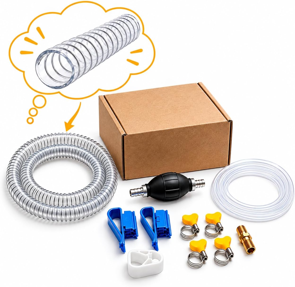 Siphon Pump for Gasoline, Manual Fuel Transfer Pump with 2 PVC Hoses, Portable Hand Oil Extractor Pump for Gas Diesel Water, Car Motorcycle Lawn Mower Fluid Transfer Tool
