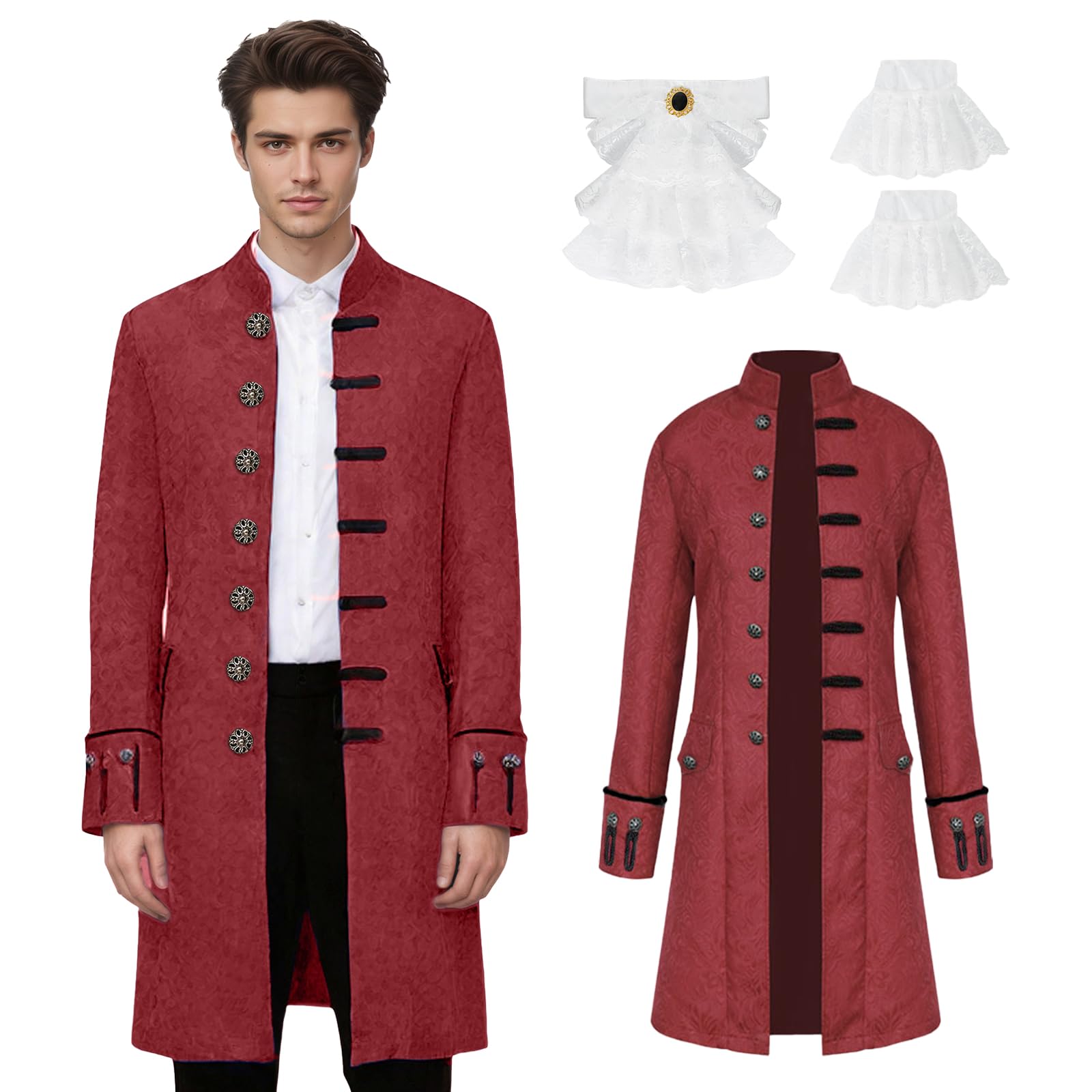 rumnigh Men's Steampunk Jacket Gothic Medieval Vintage Court Tailcoat Halloween Costumes (Red, 4XL) — image 1